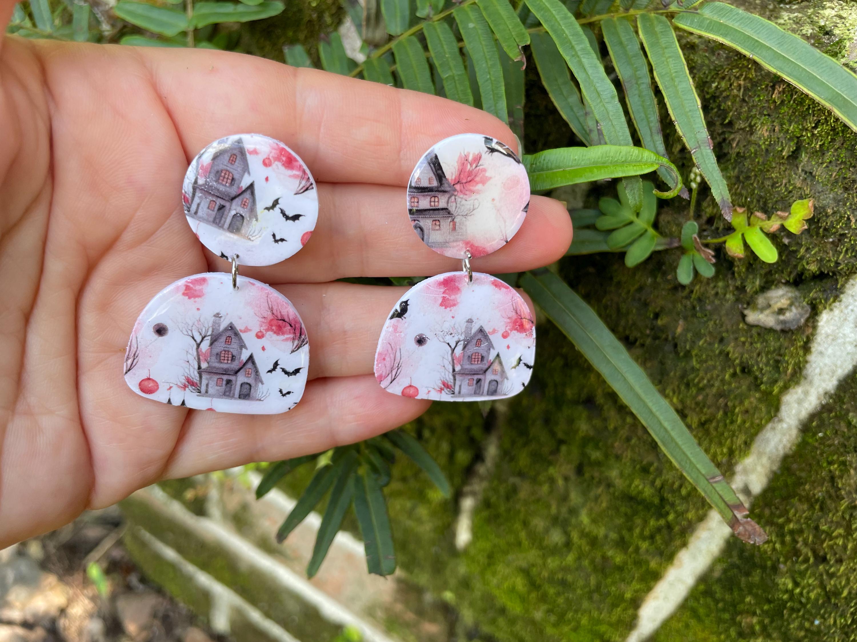 Haunted Mansion Halloween Earrings Clay: Spooky Season Unique Clip-Ons or Posts