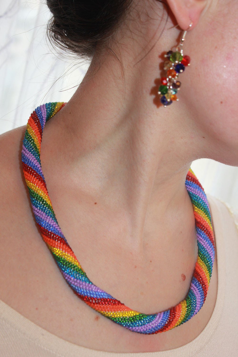 Colorful beaded choker necklace, striped rainbow necklace African boho chic necklace for girlfriend birthday sister lesbian jewelry crochet