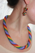 Colorful beaded choker necklace, striped rainbow necklace African boho chic necklace for girlfriend birthday sister lesbian jewelry crochet