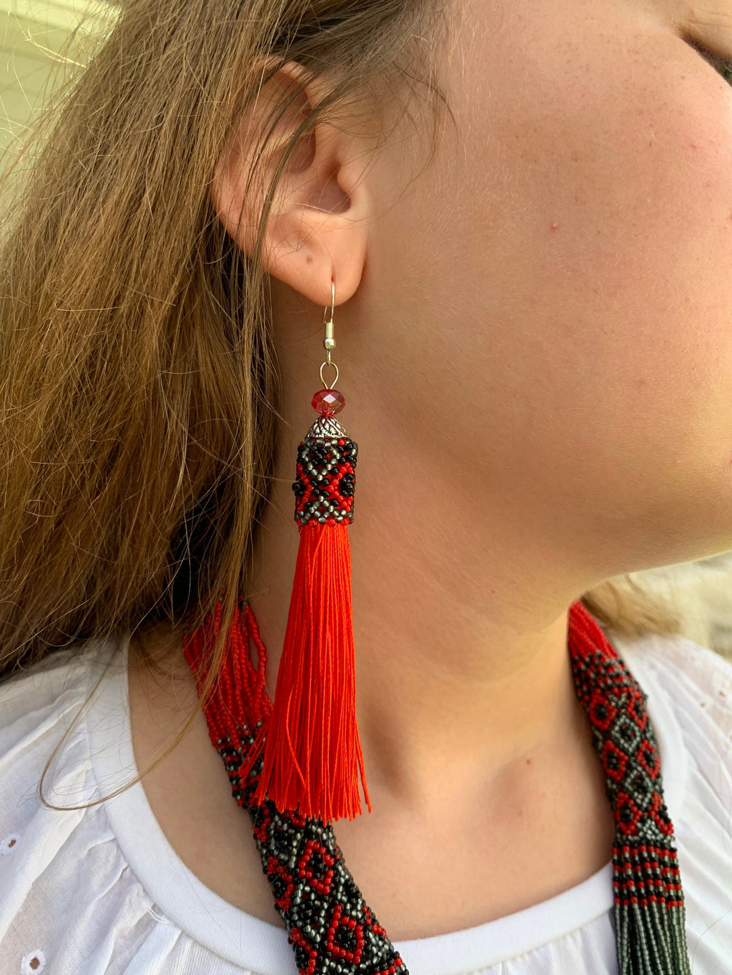 Red and black Folk Ukrainian necklace Ukrainian Beaded Necklace Seed bead vyshyvanka necklace Multistrand red and gray necklace Bohemian
