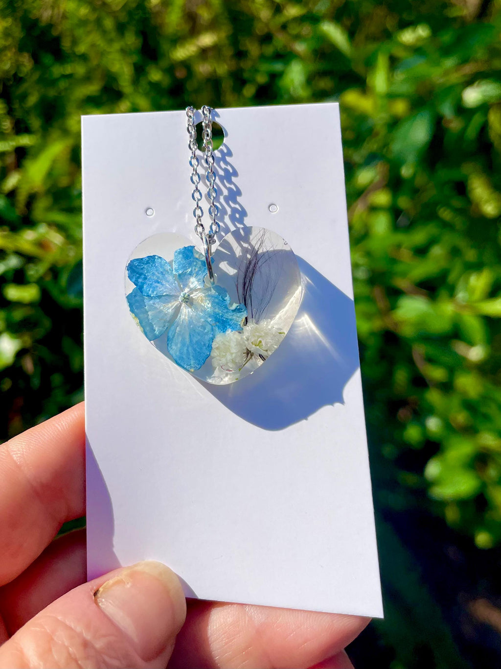 Pet Hair Keepsake Necklace: Dried Hydrangea Flower Memorial Pendant
