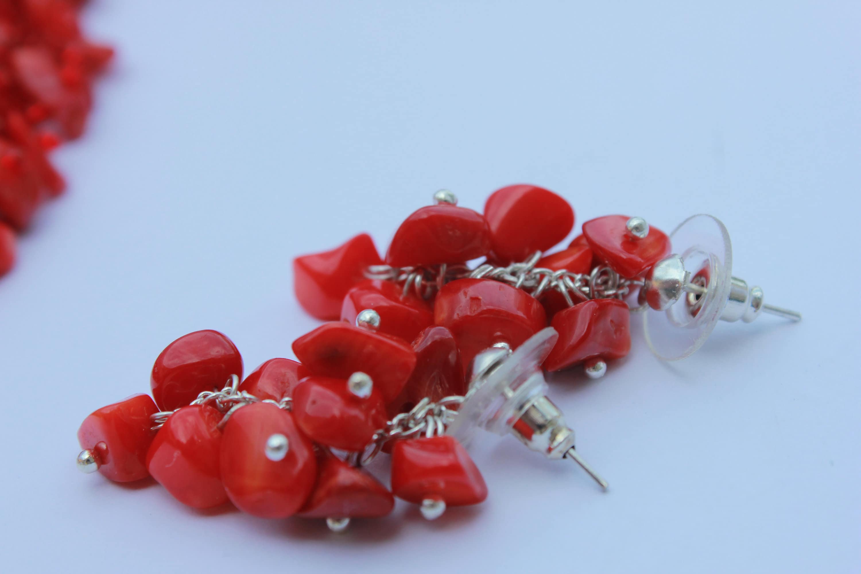 Red Raw Coral Dangle Earrings: Sterling Silver Hooks, Birthstone Gemstone