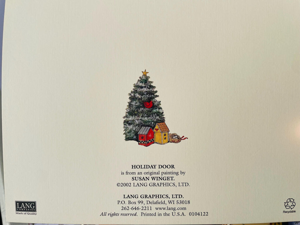 Holiday Door Christmas card boxed Vintage Old Fashion Christmas Card Snowman Sleigh Presents Christmas Wreath Farmhouse Winter Greeting Card