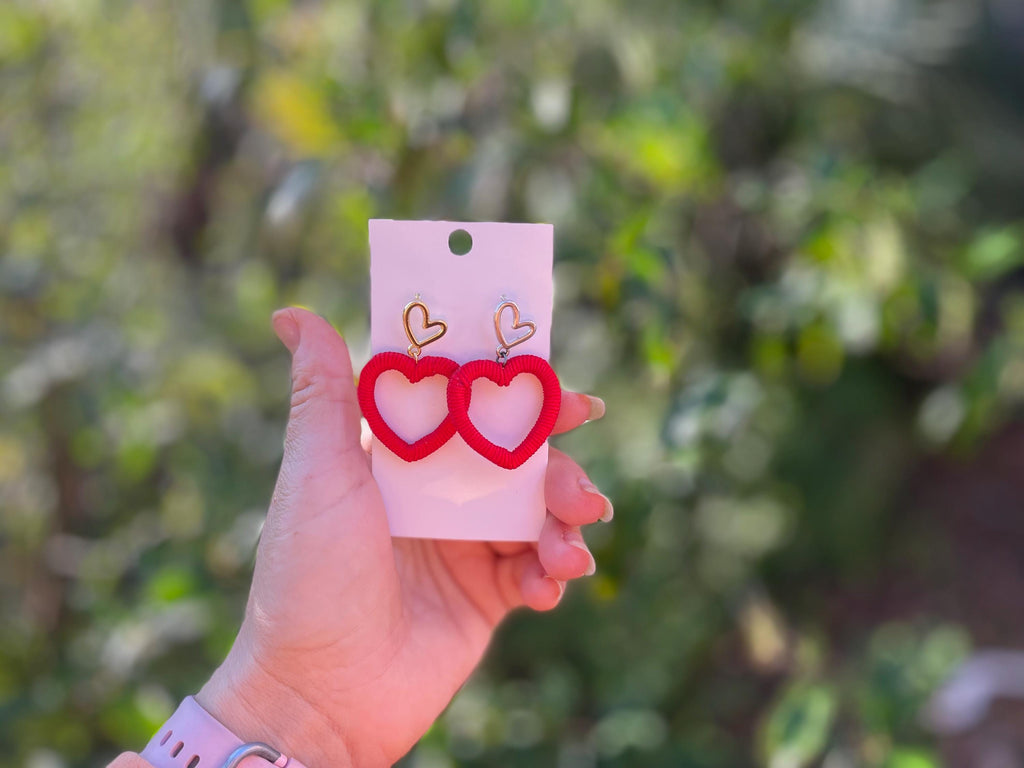 Red Silk Cord Heart Earrings: Valentine's Day Statement Hoops