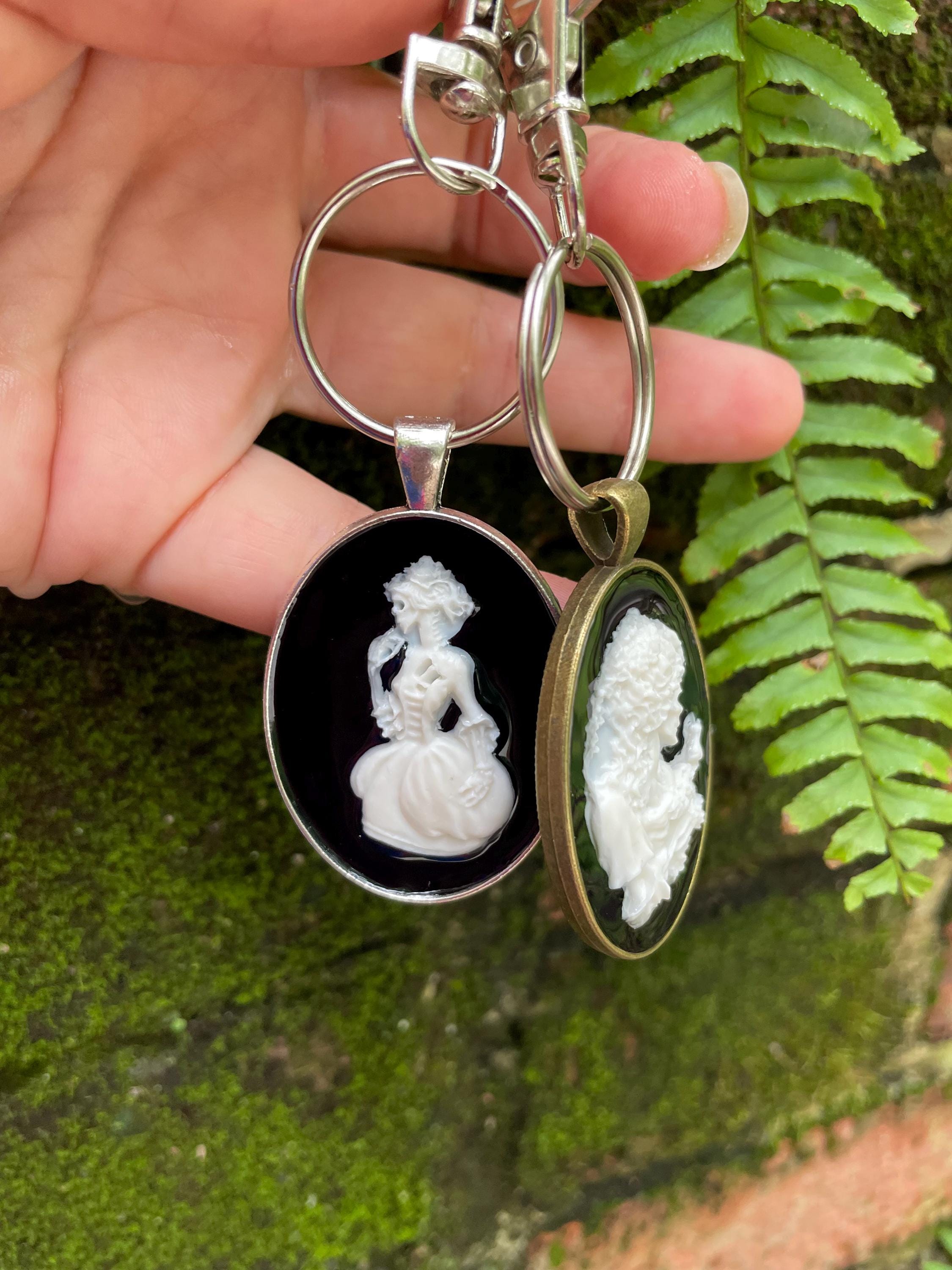 Vintage Skeleton Lady Keychain: Cold Porcelain Halloween Bag Charm