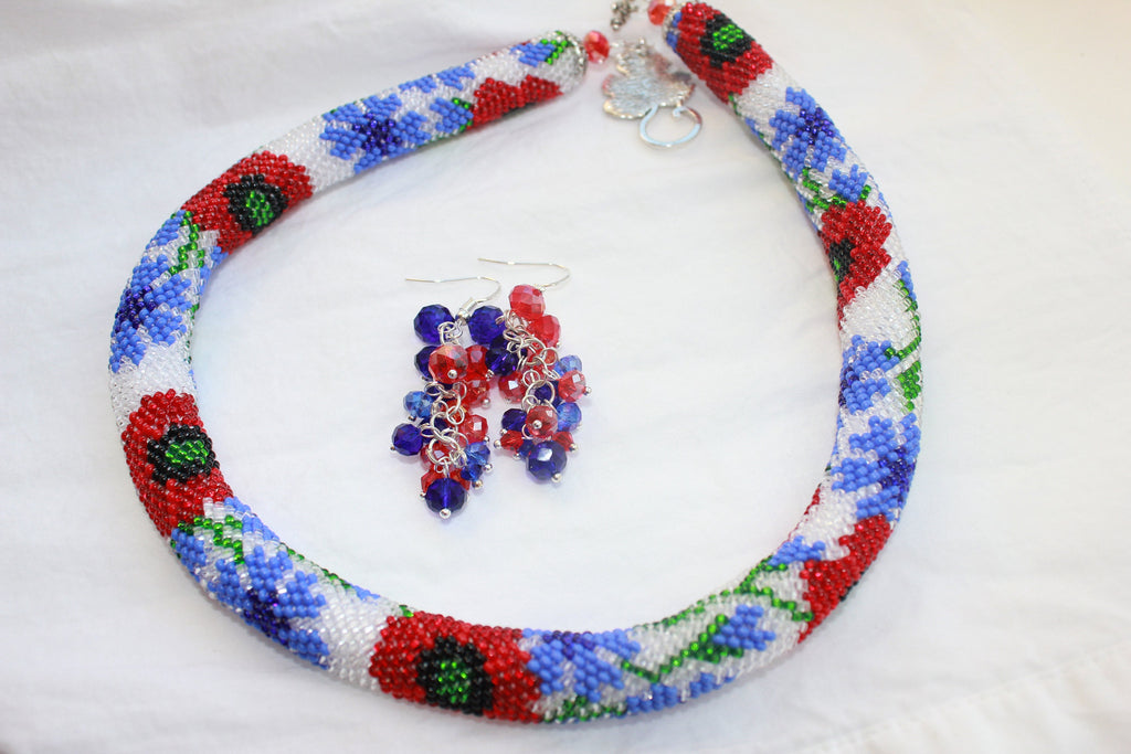 Valentine gift Red poppy cornflower floral necklace, handmade flower necklace, boho wedding necklace, Layering necklace, romantic gifts mom