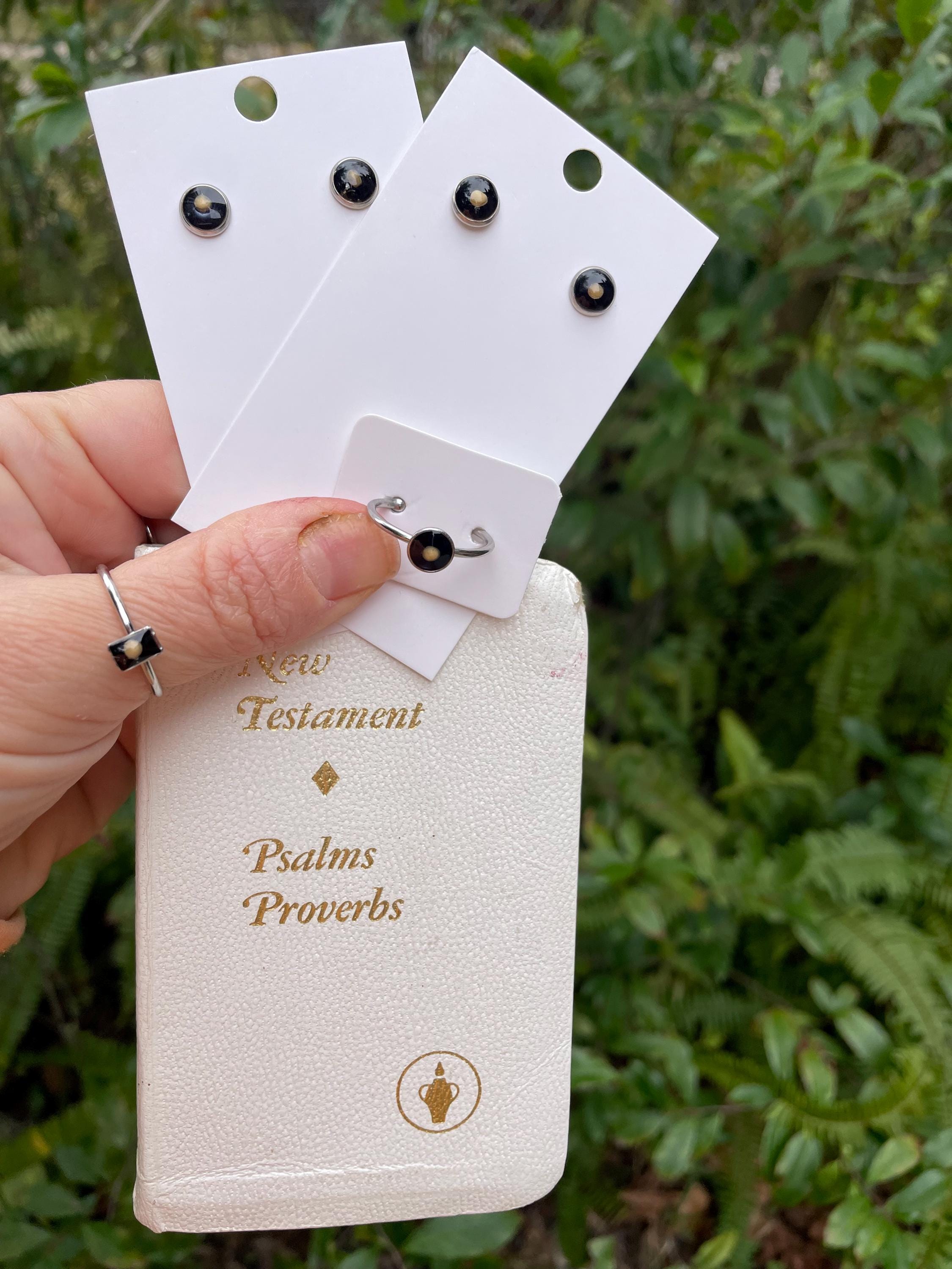 Black Mustard Seed Stud Earrings: Inspirational Faith Jewelry