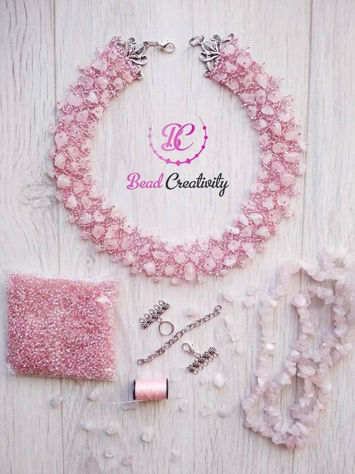 Rose Quartz October Birthstone Necklace Collar & Bridal Earrings Set: Personalized Crystal Wedding Jewelry