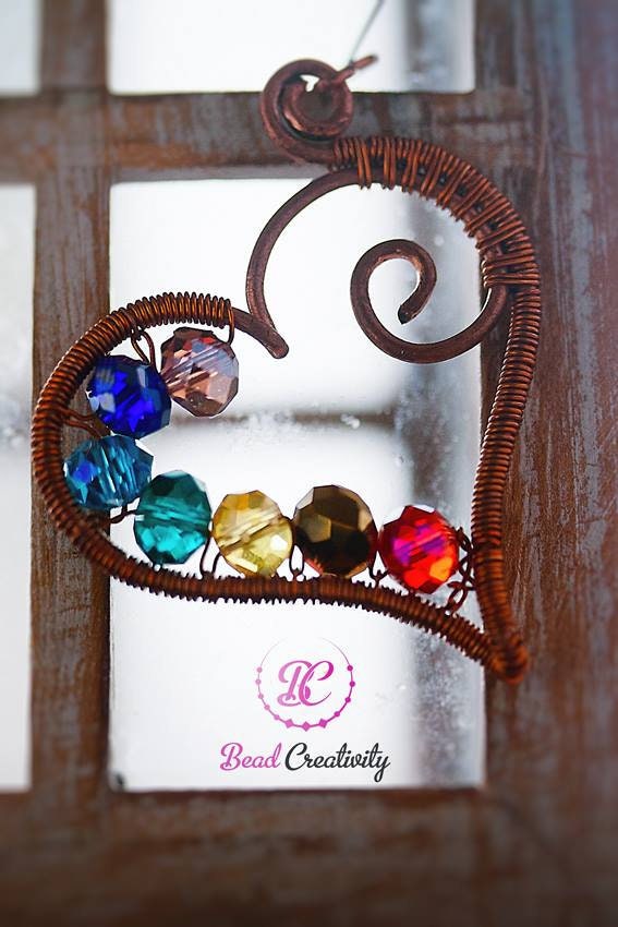 Aesthetic necklace Heart chakra necklace copper for women, Big Heart pendant, Copper Heart jewelry with rainbow crystals, Ukrainian seller