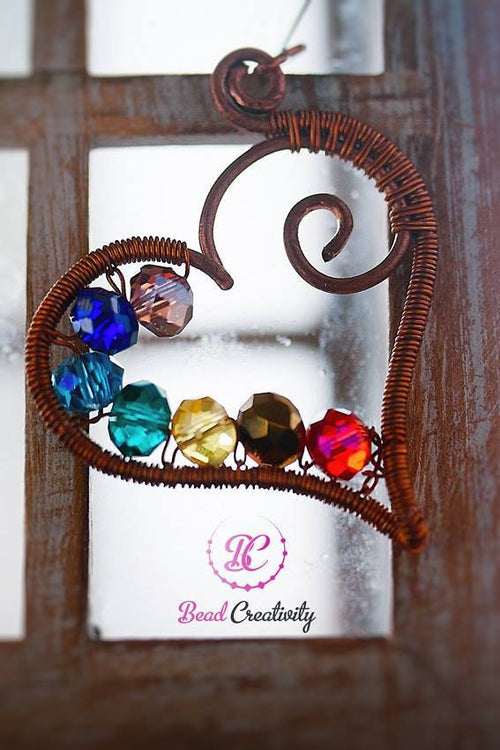 Aesthetic necklace Heart chakra necklace copper for women, Big Heart pendant, Copper Heart jewelry with rainbow crystals, Ukrainian seller