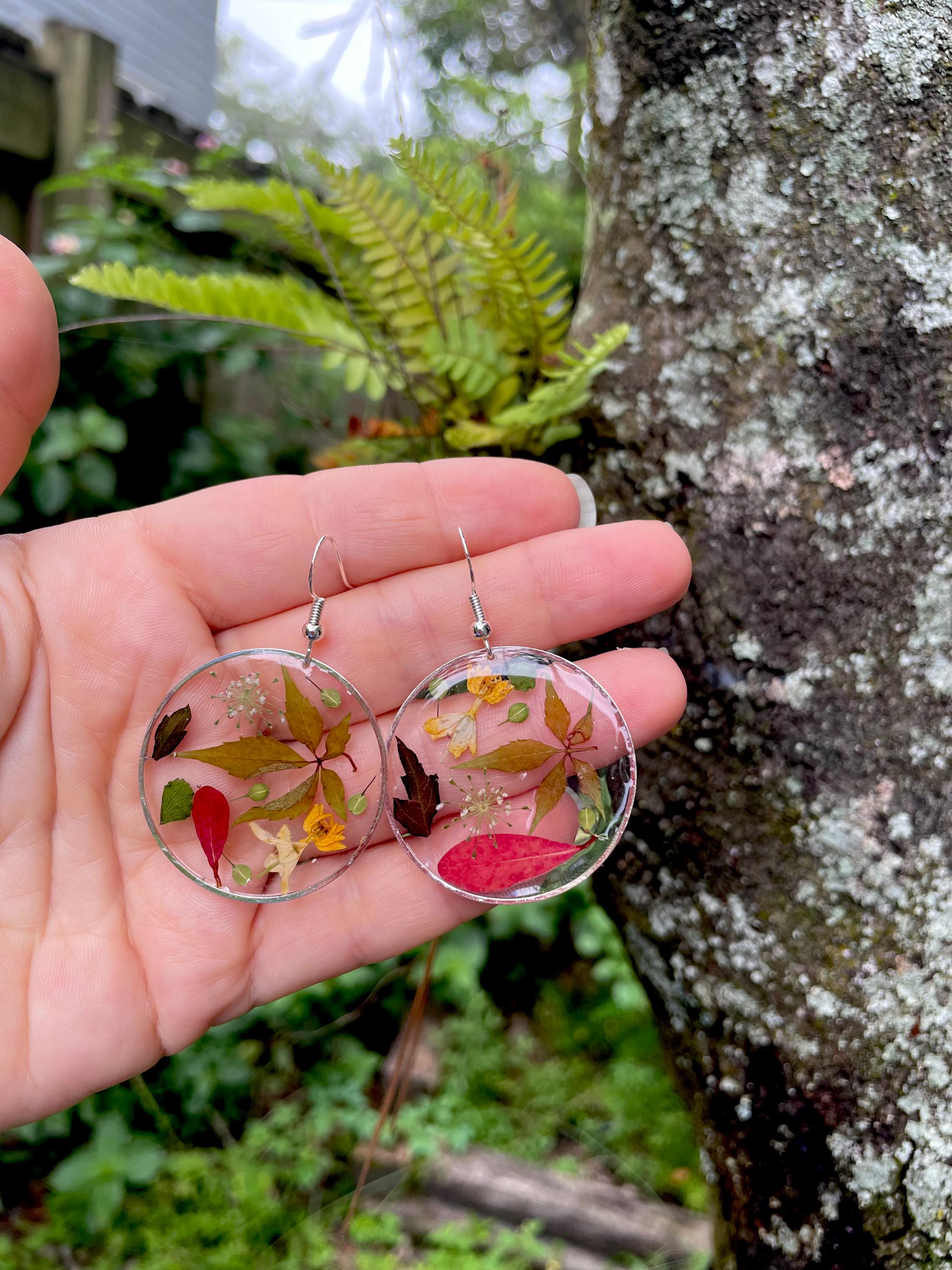 Fall Resin Earrings: Real Autumn Leaves, 14K Gold or Sterling Silver