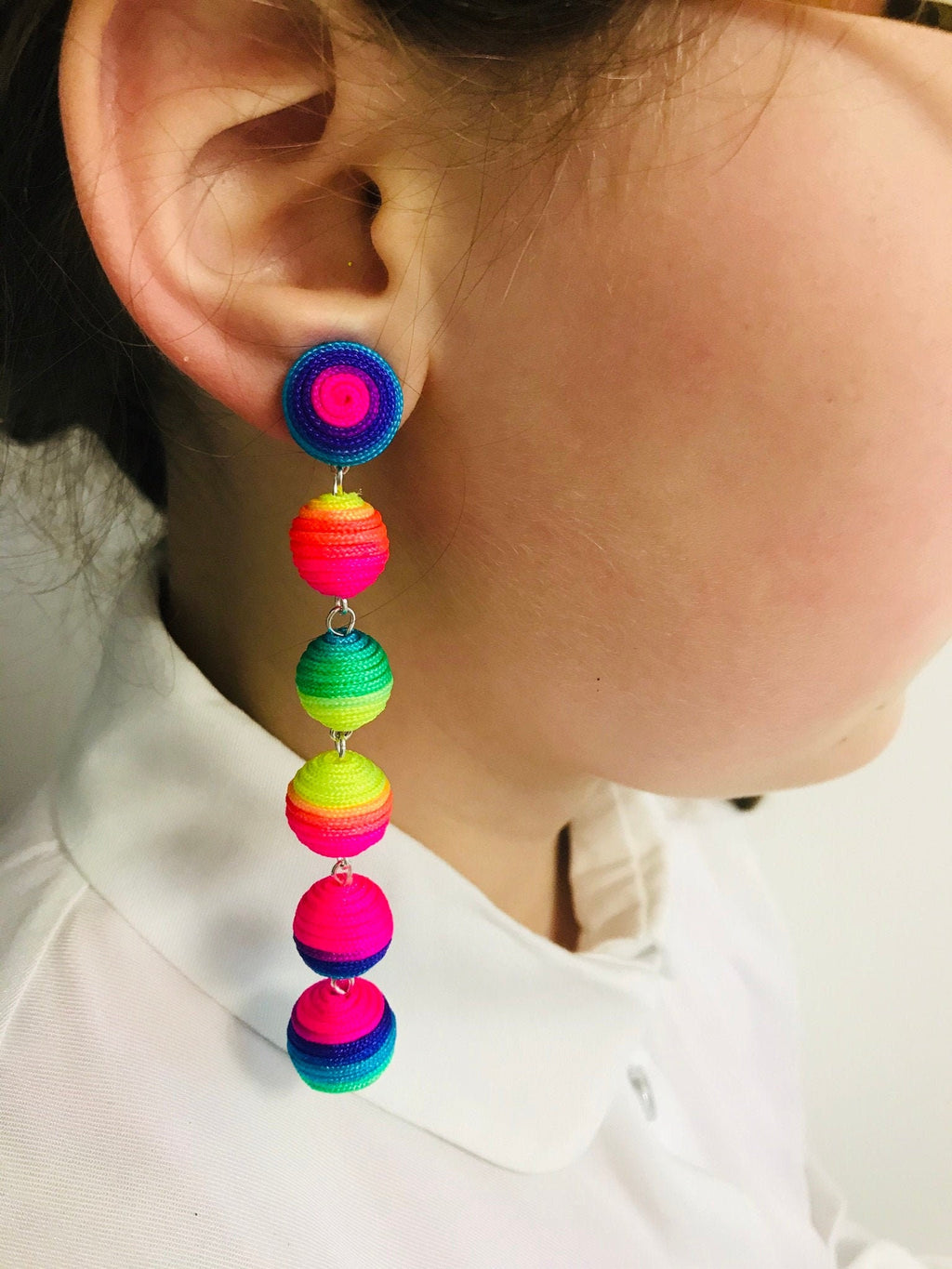 Mothers day gift for her Red 4 four drop Bonbons clip on earrings, Ball earrings Bon bon bonbon, three ball five ball earrings Rebecca style
