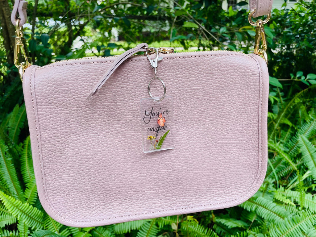 Resin Keychain: Real Mushroom, Fern & Wildflower Purse Charm