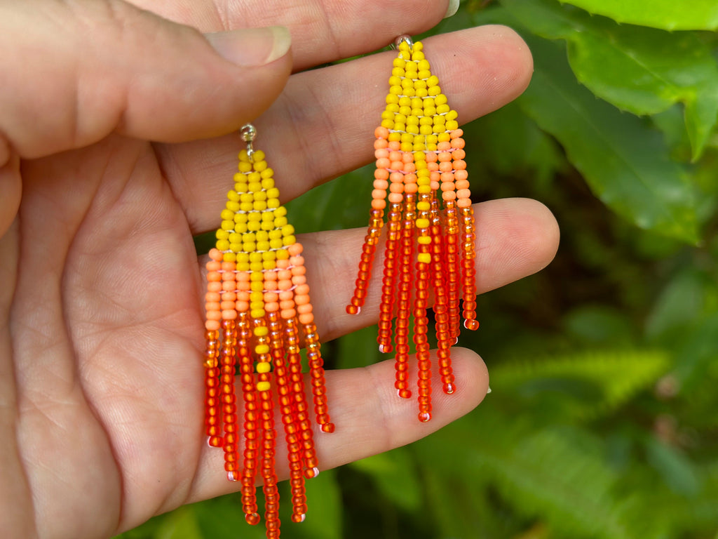 Handmade Ombre Seed Bead Fringe Earrings: Boho Dangle Jewelry