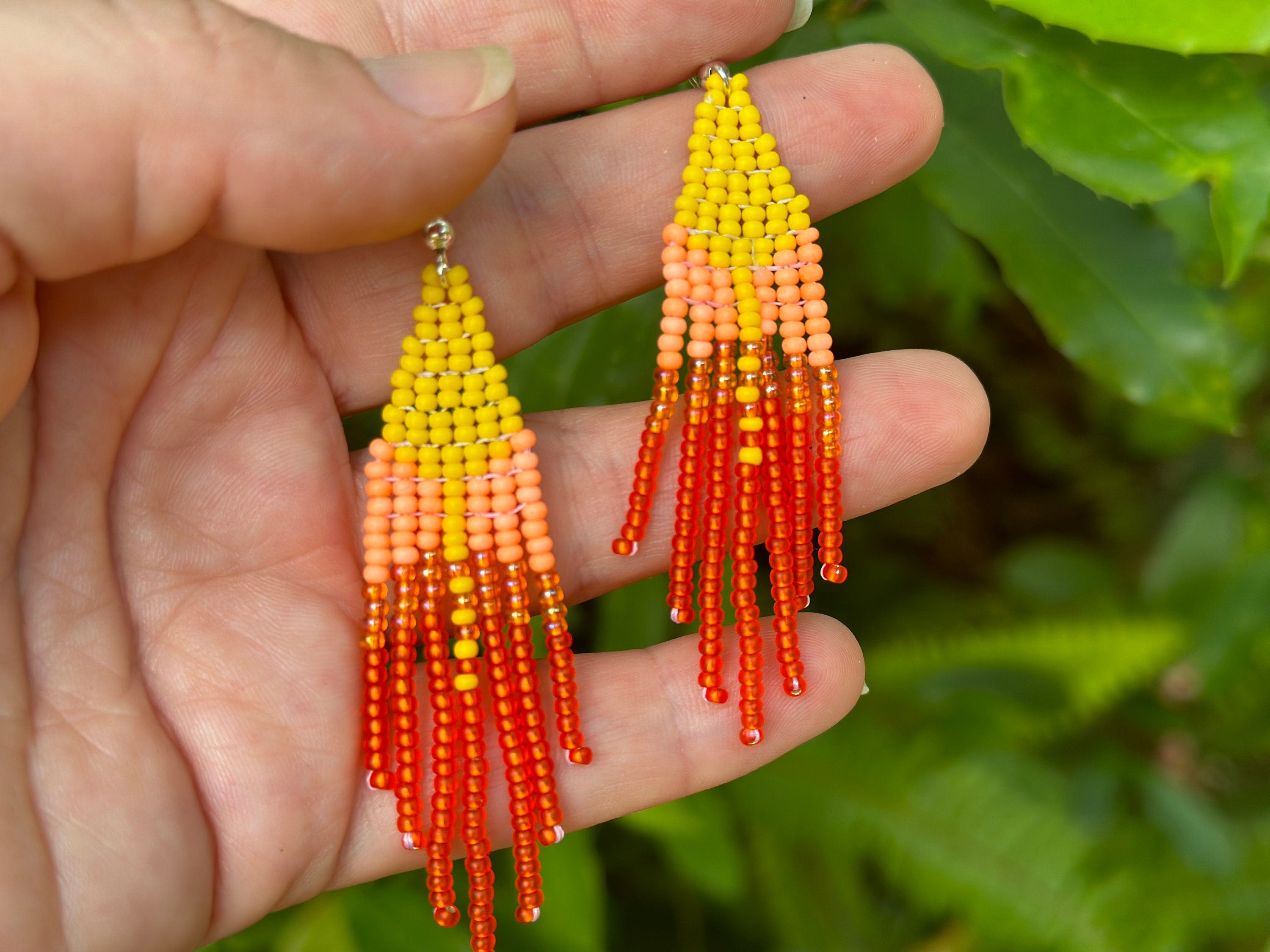 Handmade Ombre Seed Bead Fringe Earrings: Boho Dangle Jewelry