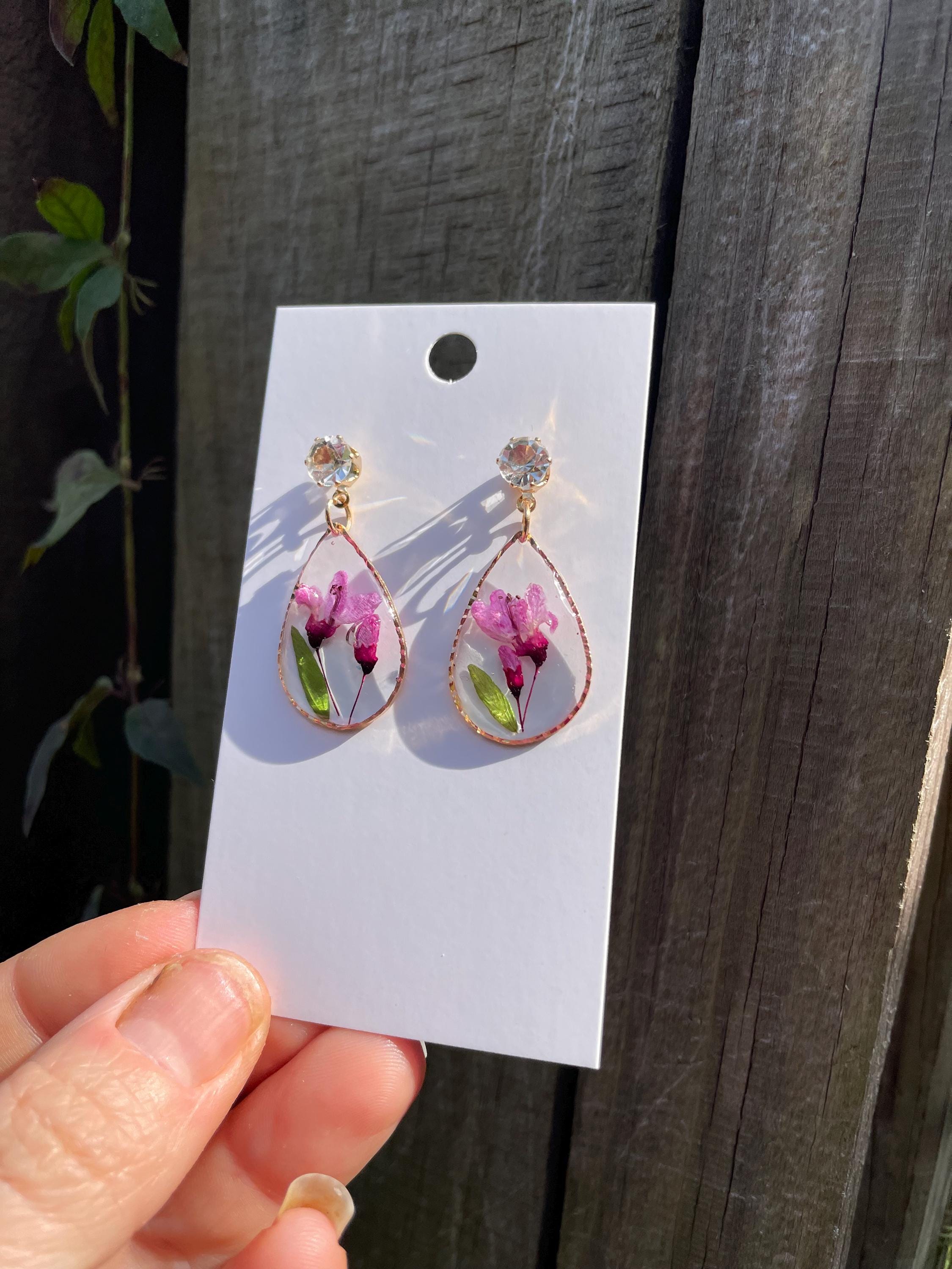 Handmade Gold Resin Baby Breath & Mother of Pearl Cross Earrings - Bridesmaid Jewelry