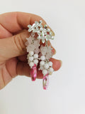 Rose Quartz Wedding Cluster Earrings Silver: Floral Statement Jewelry for Bride Libra gifts