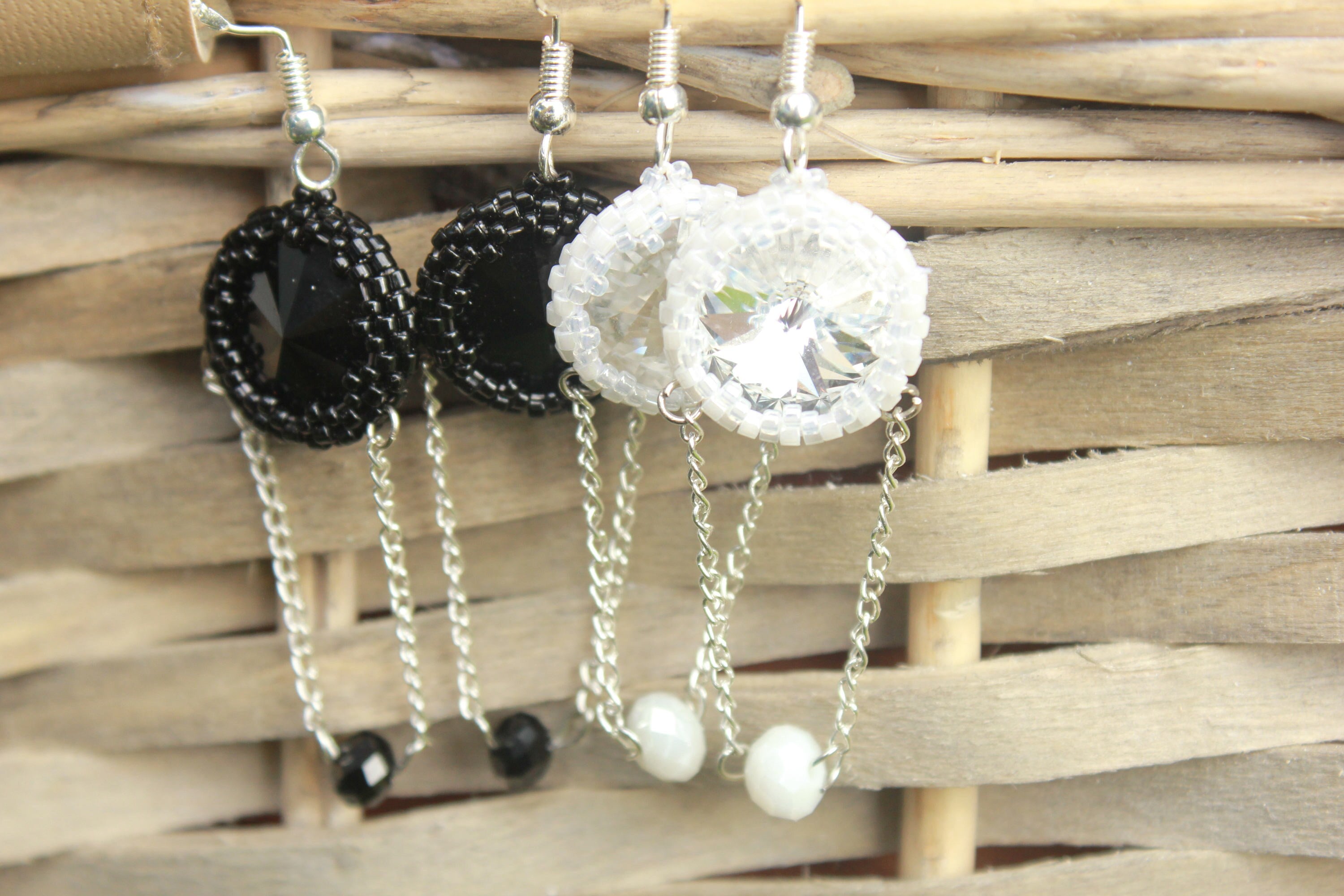 Earrings. Black earrings beaded, Gothic earrings, goth chain earrings, goth jewelry, steampunk earrings, black jewelry for her, self gift,