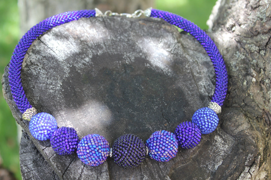 Blue bib choker necklaces for women seed beaded ball bonbon jewelry for her bold statement necklaces, fashion jewellery for women bridesmaid