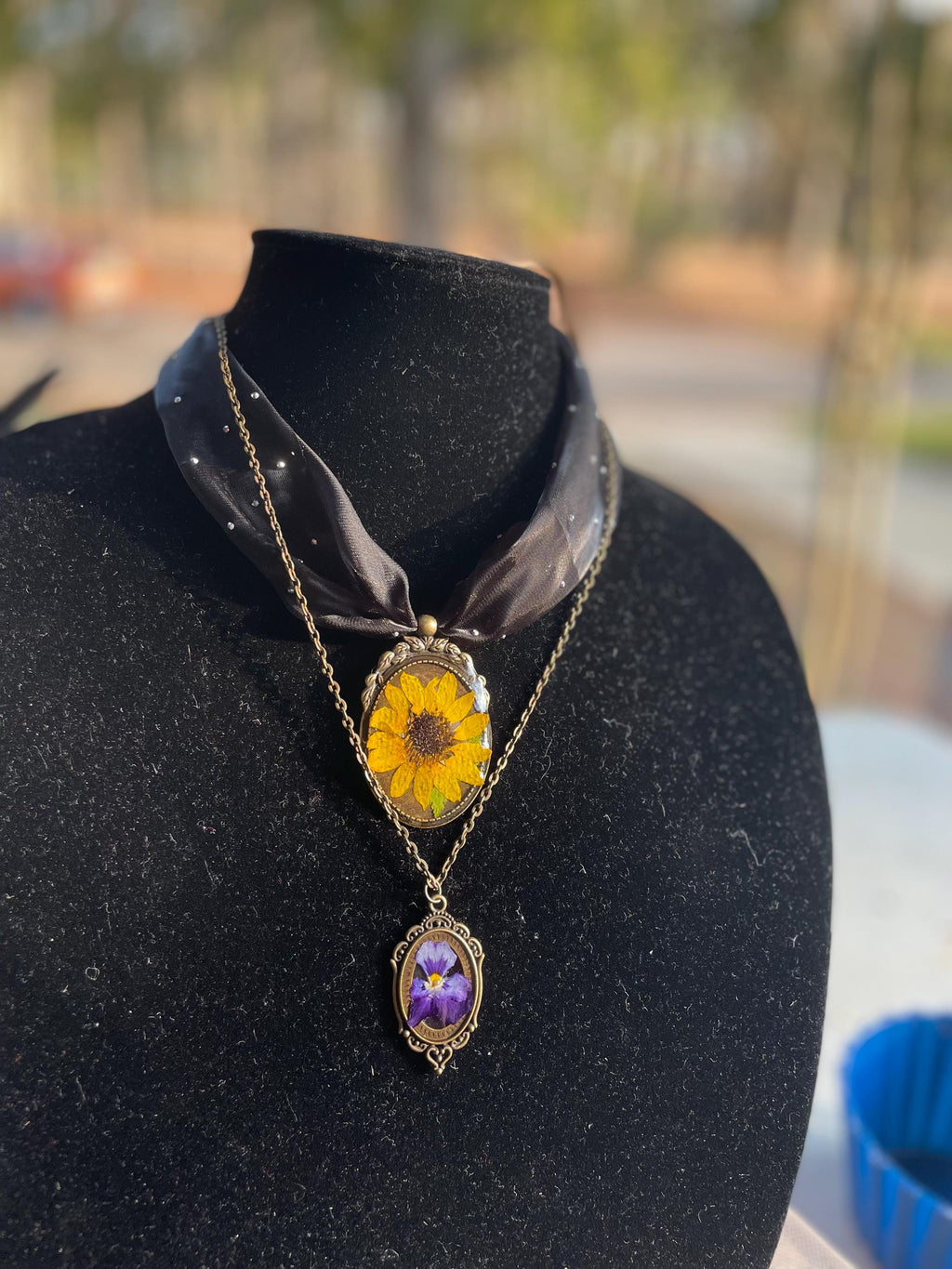 Personalized Birth Flower Necklace: Real Pressed Violet, Gothic Jewelry