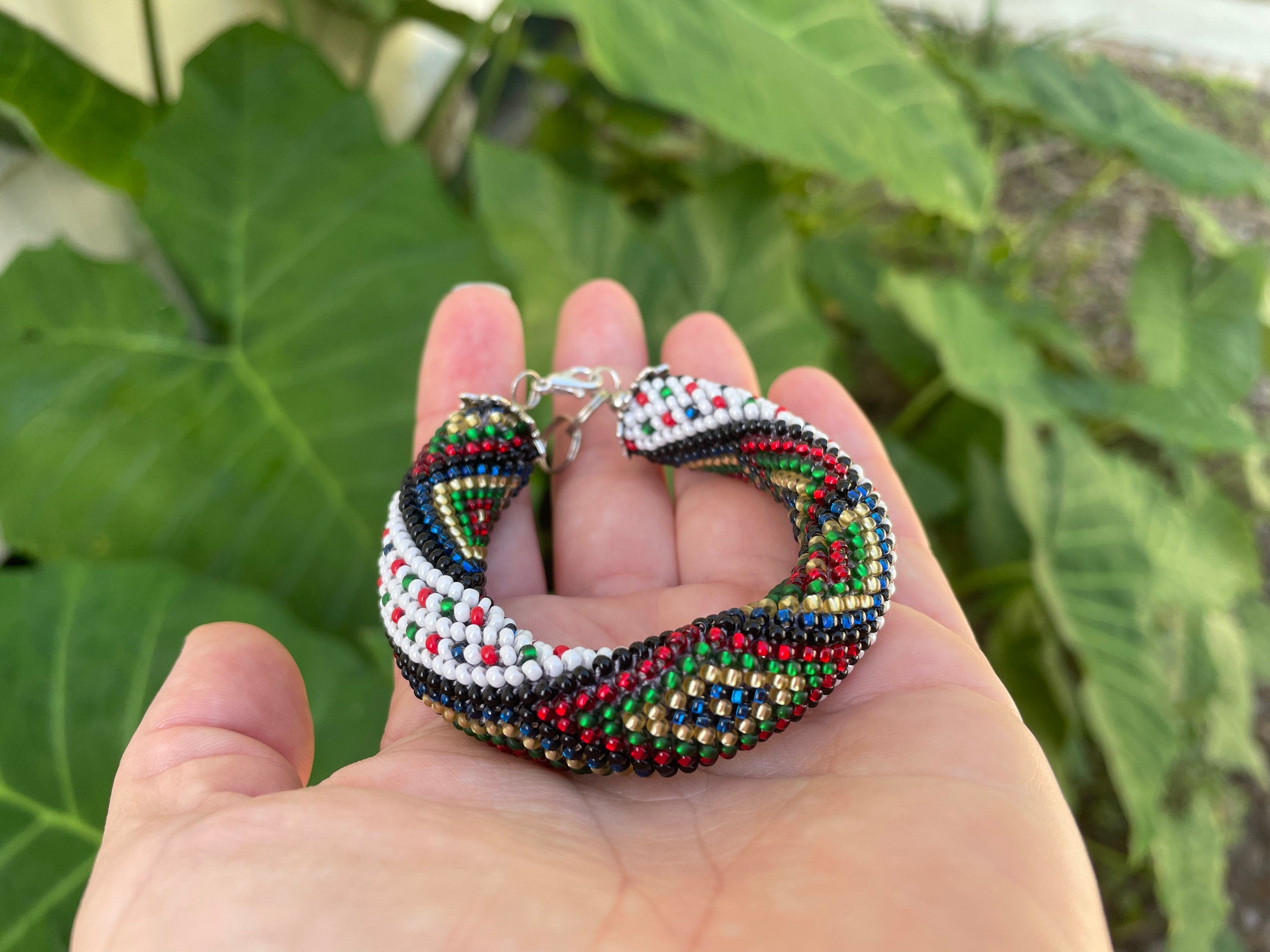 Ethnic Folk Ukrainian beaded bracelet, Slavic Babushka Ornament Modern Chic Boho bangle, Classic Timeless Geometric Design, Ukrainian seller