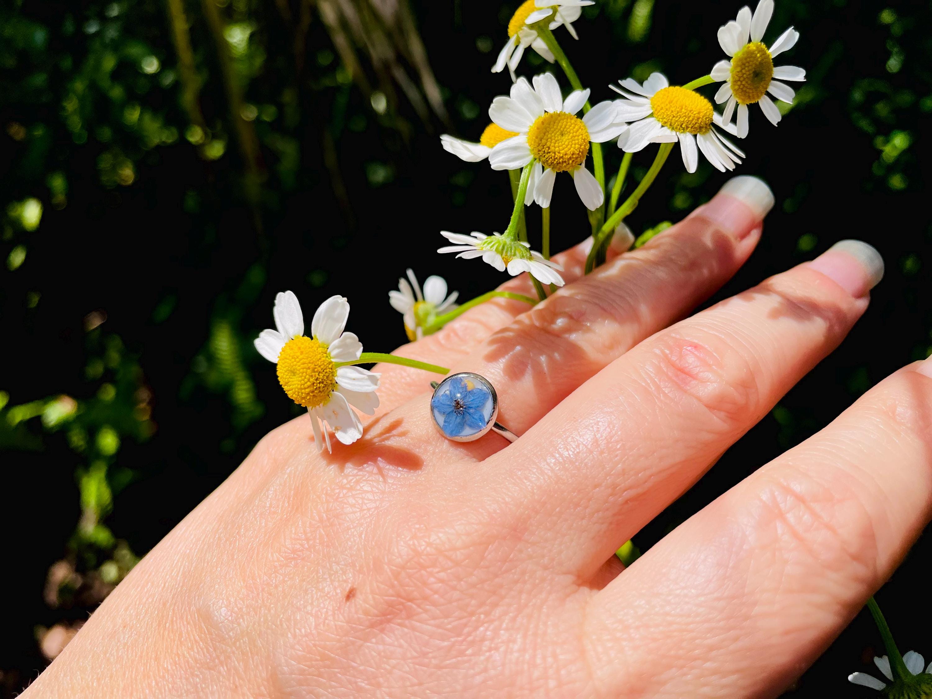 Forget Me Not Stud Earrings: Real Pressed Flower Resin Jewelry Set