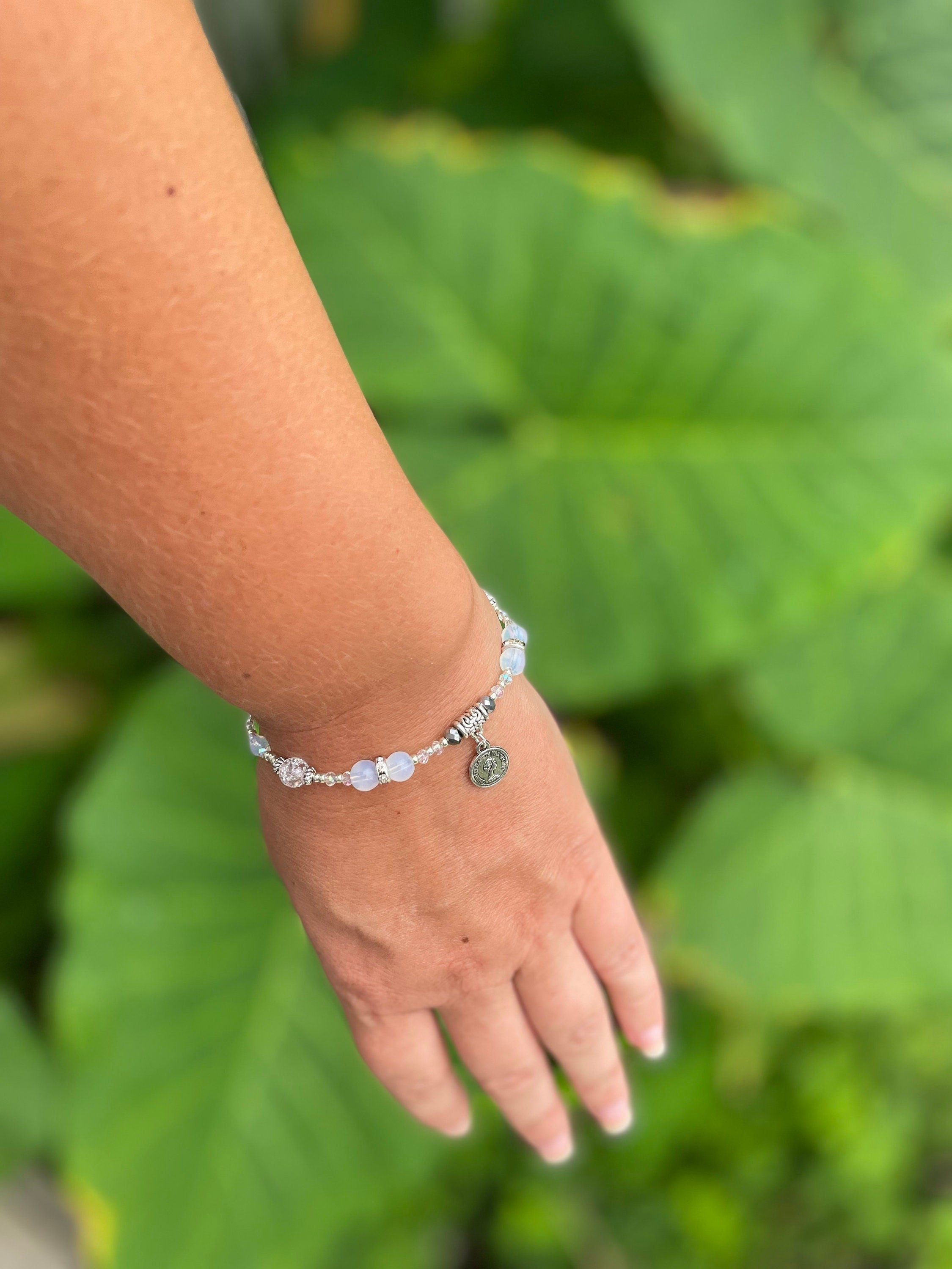 Angel Pearl Bracelet: Opal, Crystal, First Communion Gift