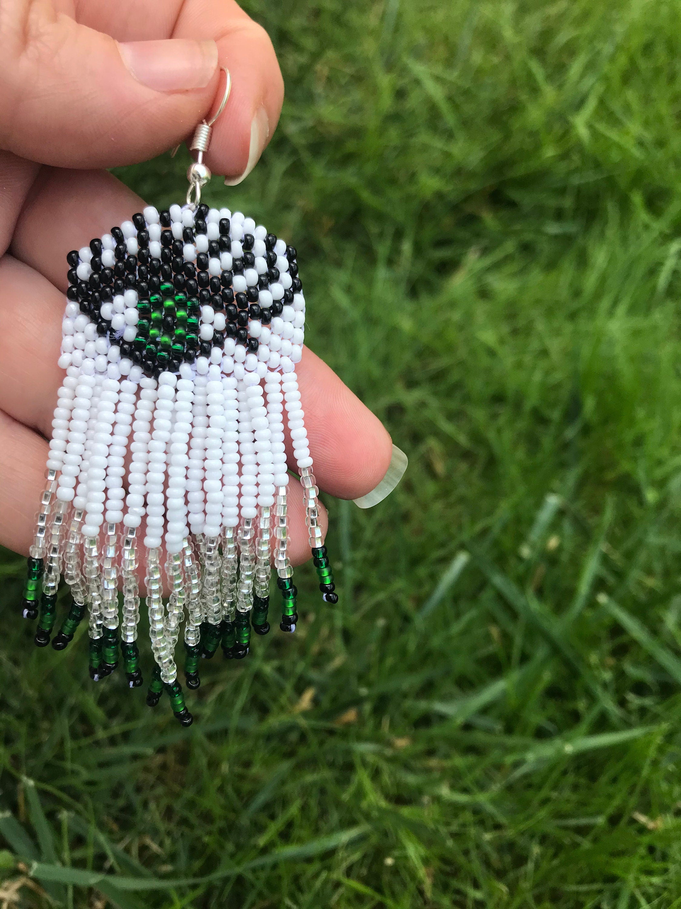 Evil eye earrings, long beaded earrings, Custom eyes color Earrings, white seed bead Earrings fringe, best friend personalized holiday gift