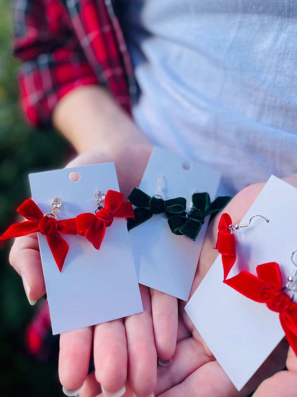 Red Velvet Bow Christmas Earrings: Handmade Holiday Jewelry