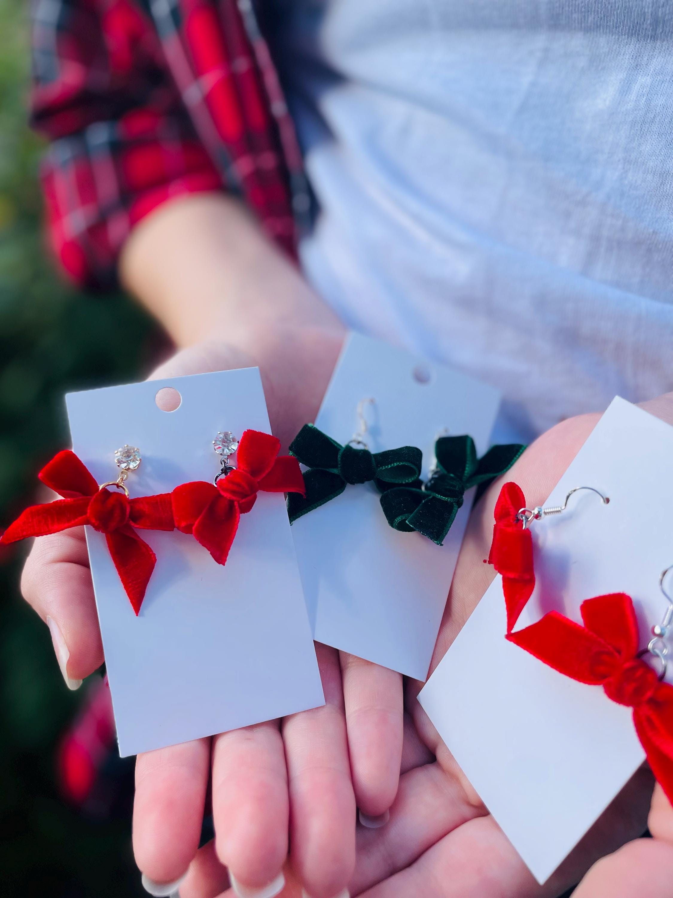 Red Velvet Bow Christmas Earrings: Handmade Holiday Jewelry