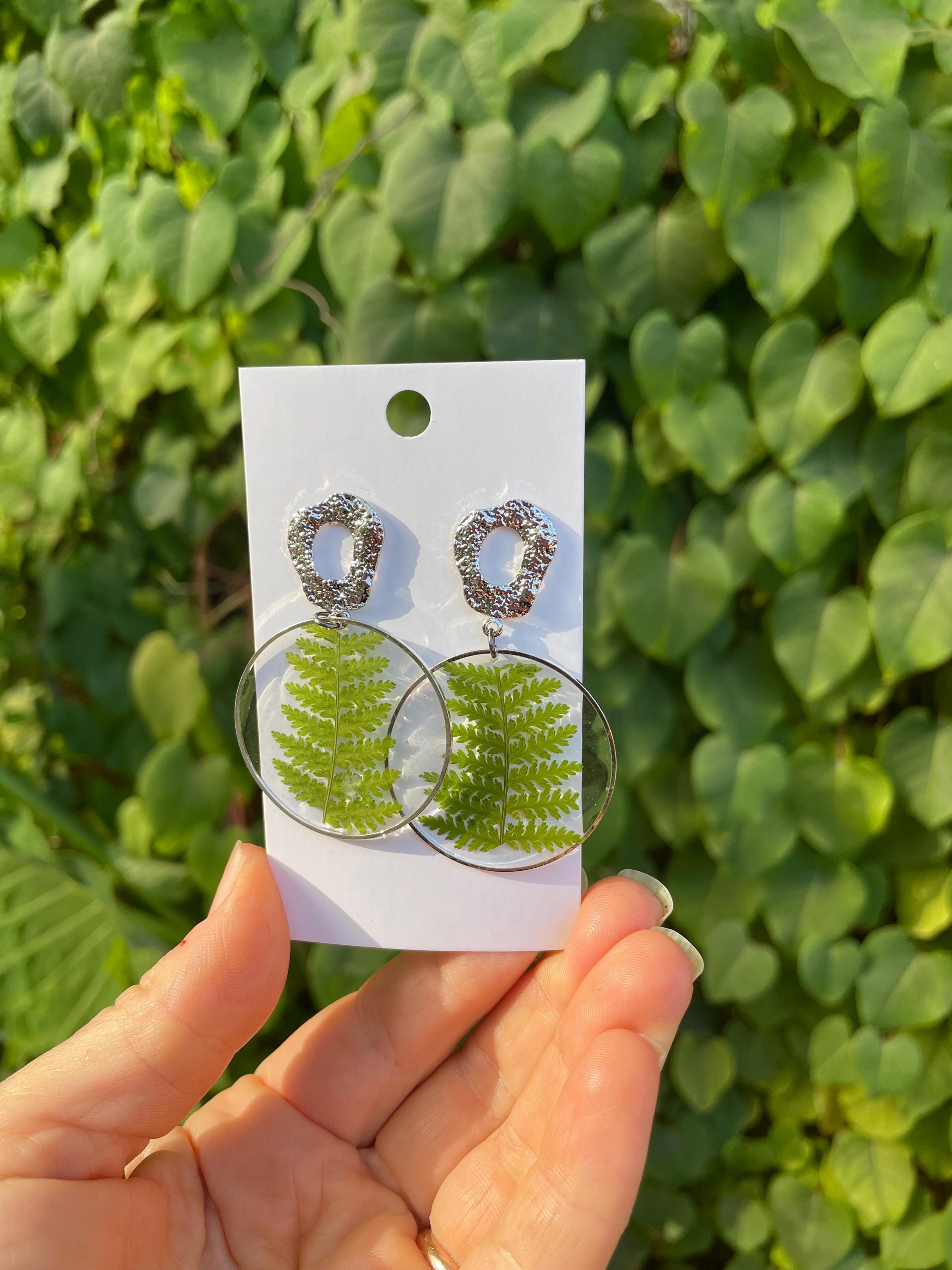 Gold or Silver Green Fern Hoop Christmas Earrings: Clip-On/Post Options | Tree-Inspired Design