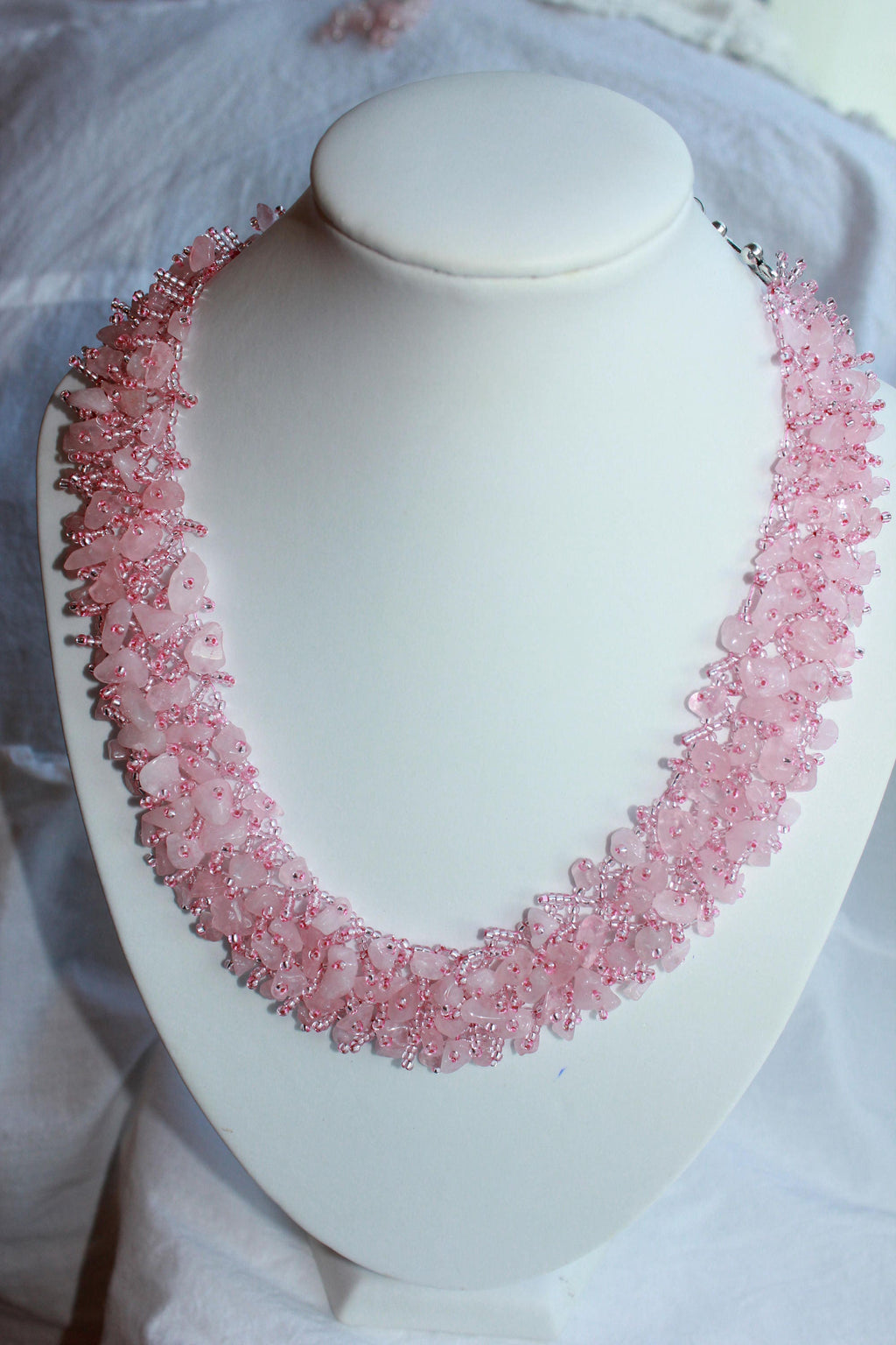 Rose Quartz October Birthstone Necklace Collar & Bridal Earrings Set: Personalized Crystal Wedding Jewelry
