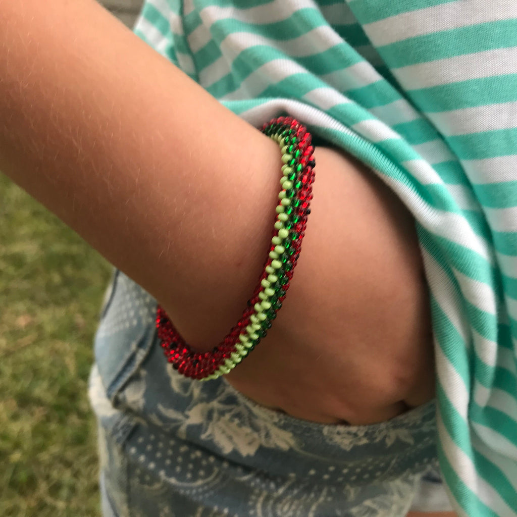 Watermelon bracelet summer jewelry present for friend, watermelon gift cute accessory for daughter teen girl gifts birthday bangle for niece