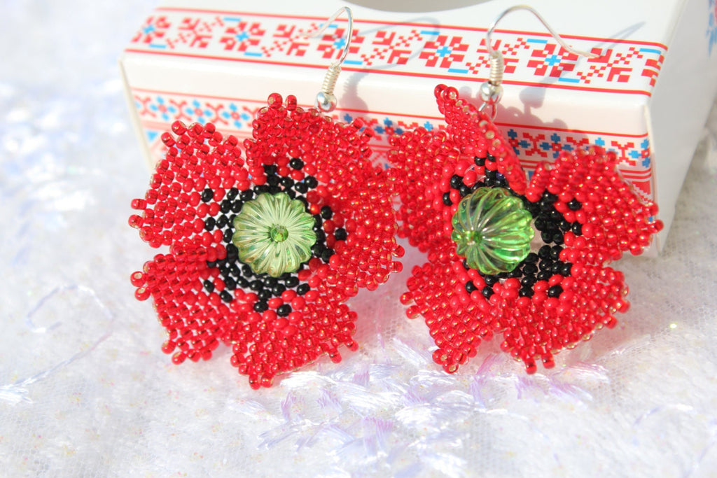 Floral Earrings Yellow Sunflower Earrings Red Poppy Earrings Summer Jewelry Colorful Earrings White chamomile Earrings BlChristmas clearance