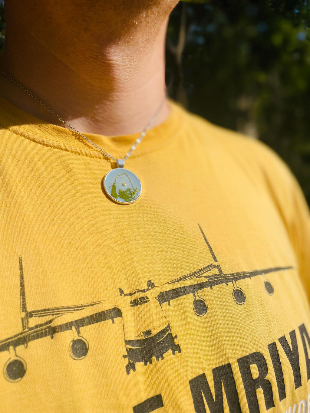 Mountains Fern Mustard Seeds Necklace: Sky Blue Faith Pendant