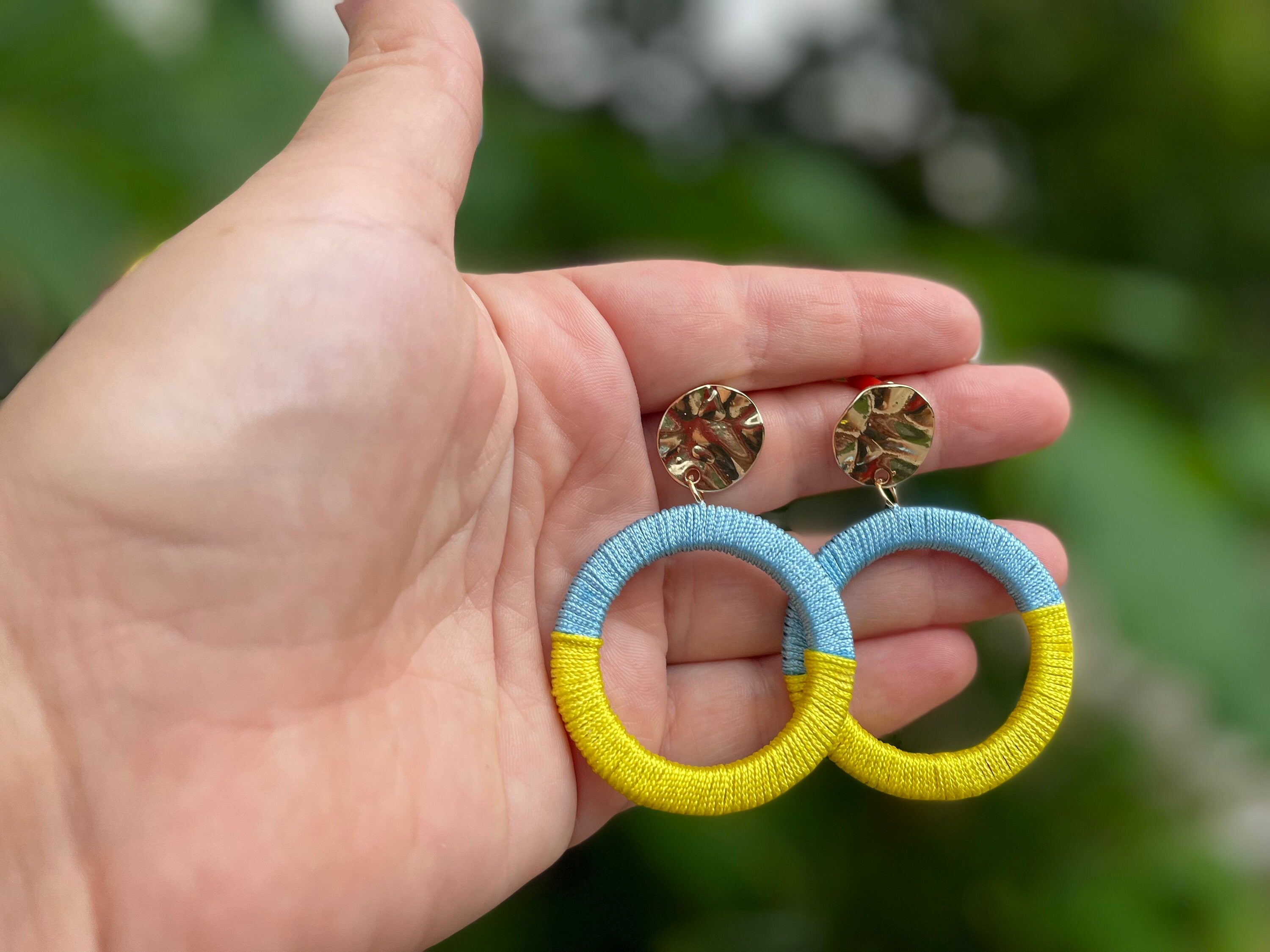 Blue and yellow Ukraine flag earrings, hoop earrings, ball earrings, Ukrainian earrings, Ukraine Jewelry, Ukraine gift, Ukraine seller