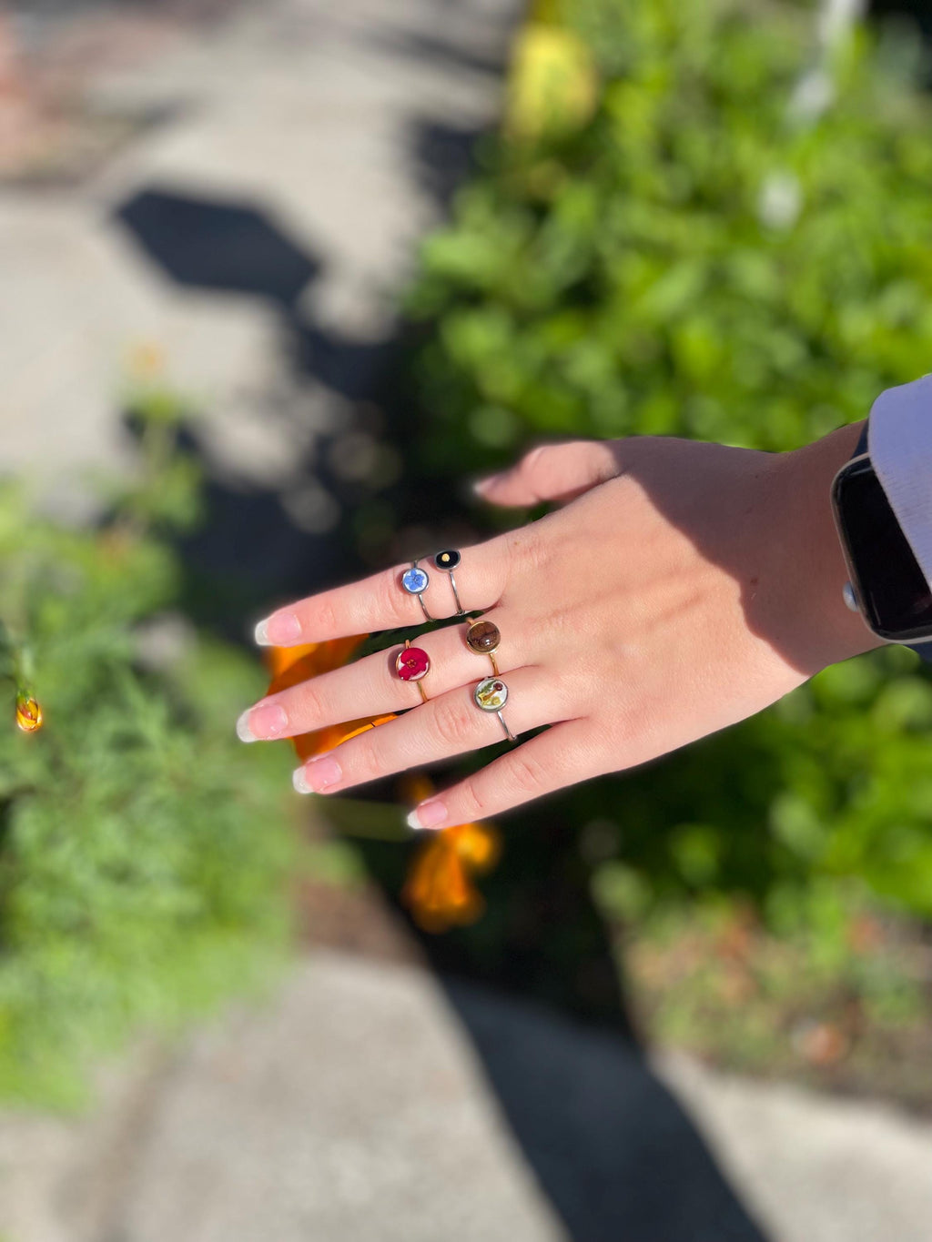 Handmade Adjustable Ring: Coffee Bean, Mushroom, Wildflower, Mustard Seed