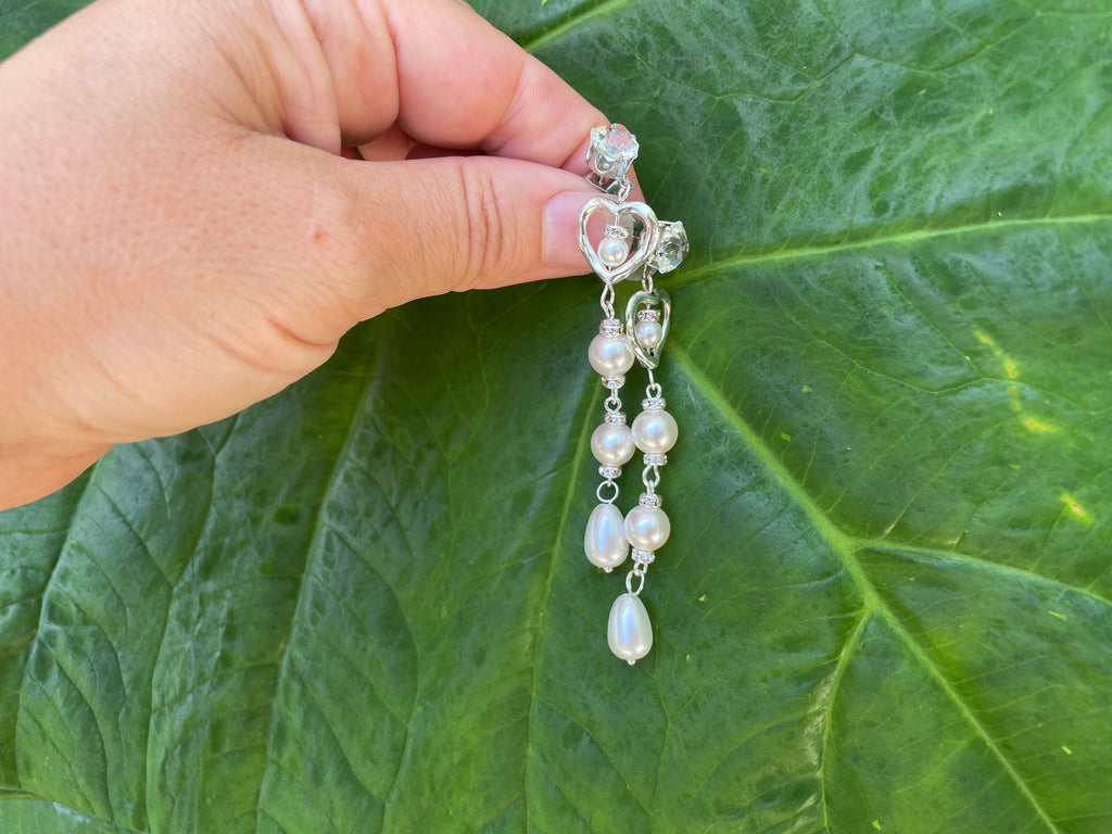 Pearl drop earrings long Swarovski heart bridal earrings silver gold baroque pearl earrings wedding unique birthday gift for her best friend