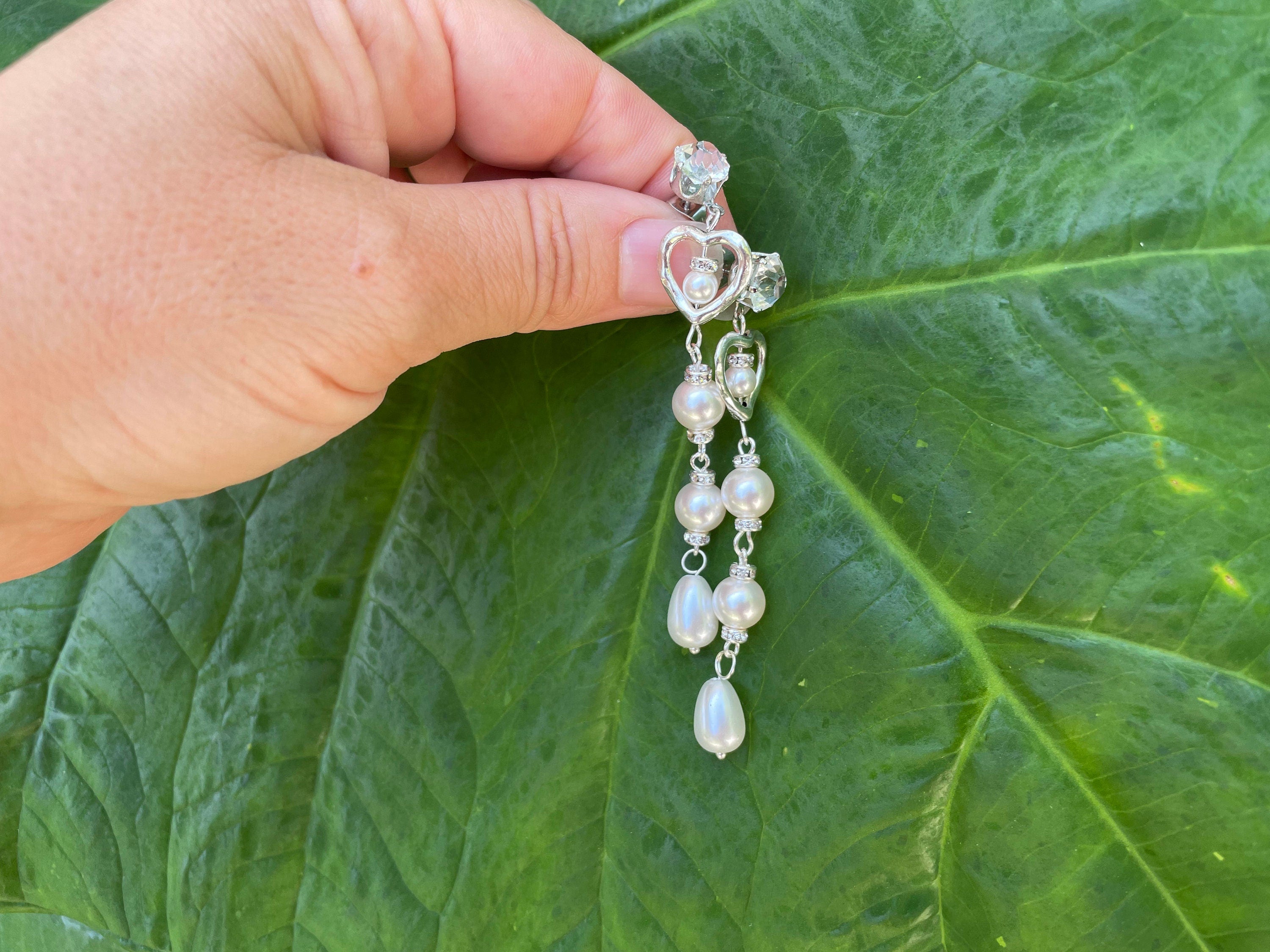 Pearl drop earrings long Swarovski heart bridal earrings silver gold baroque pearl earrings wedding unique birthday gift for her best friend