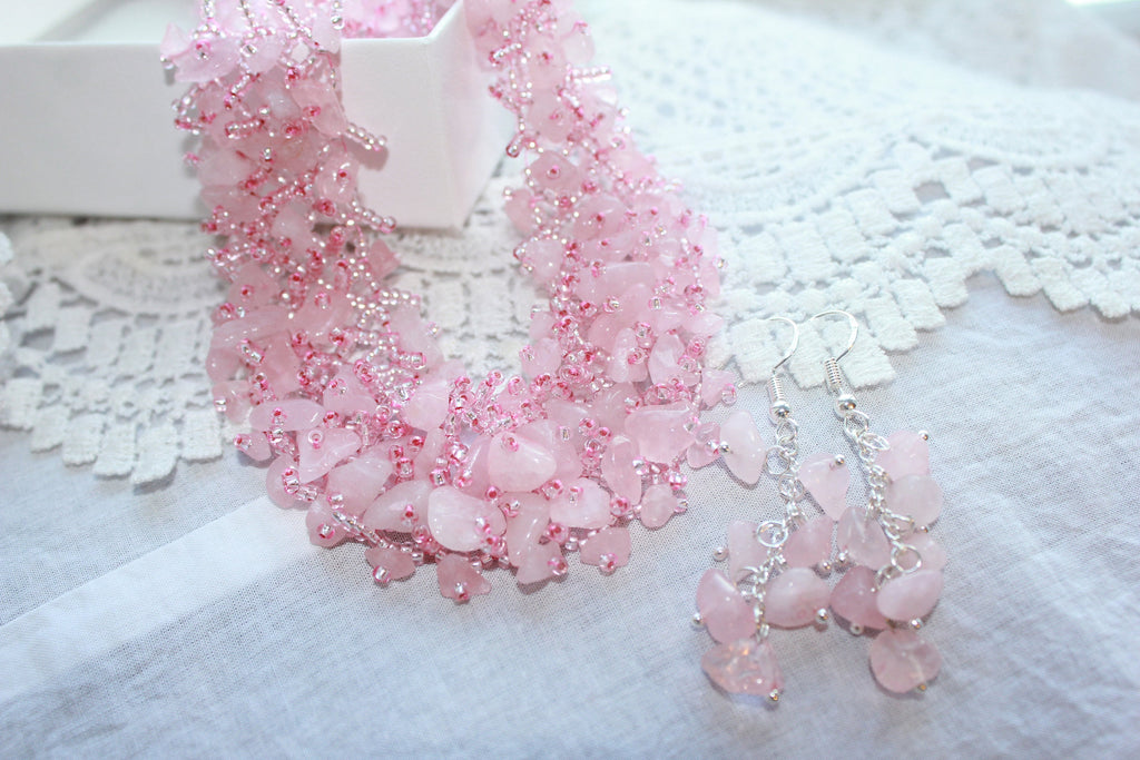 Pressed Flower Initial Charm Necklace: Rose Quartz Crystal Bridal Choker October Birthstone