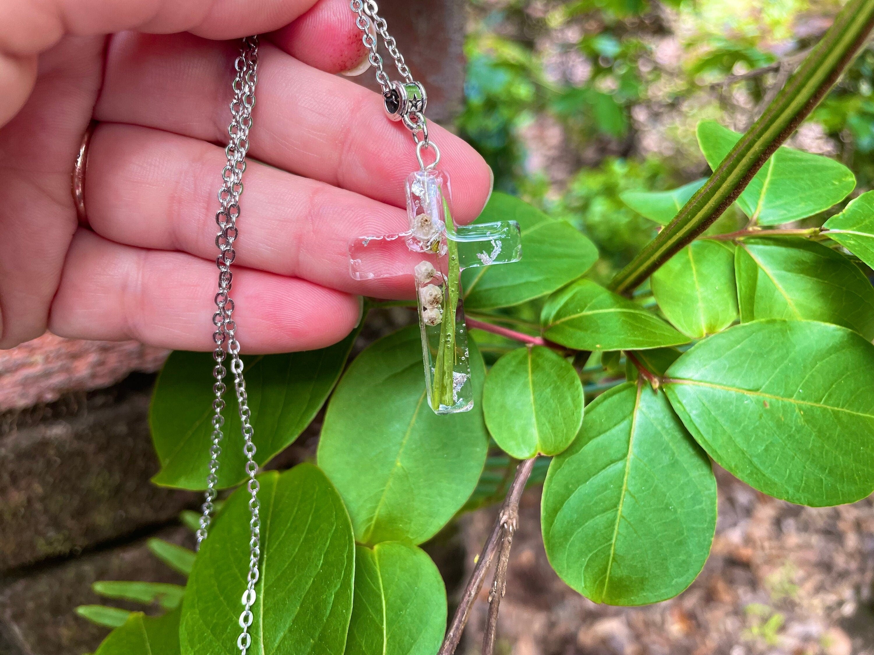 Personalized Birth Flower Lily of the Valley Cross Necklace: Custom Birthstone & Flower Pendant