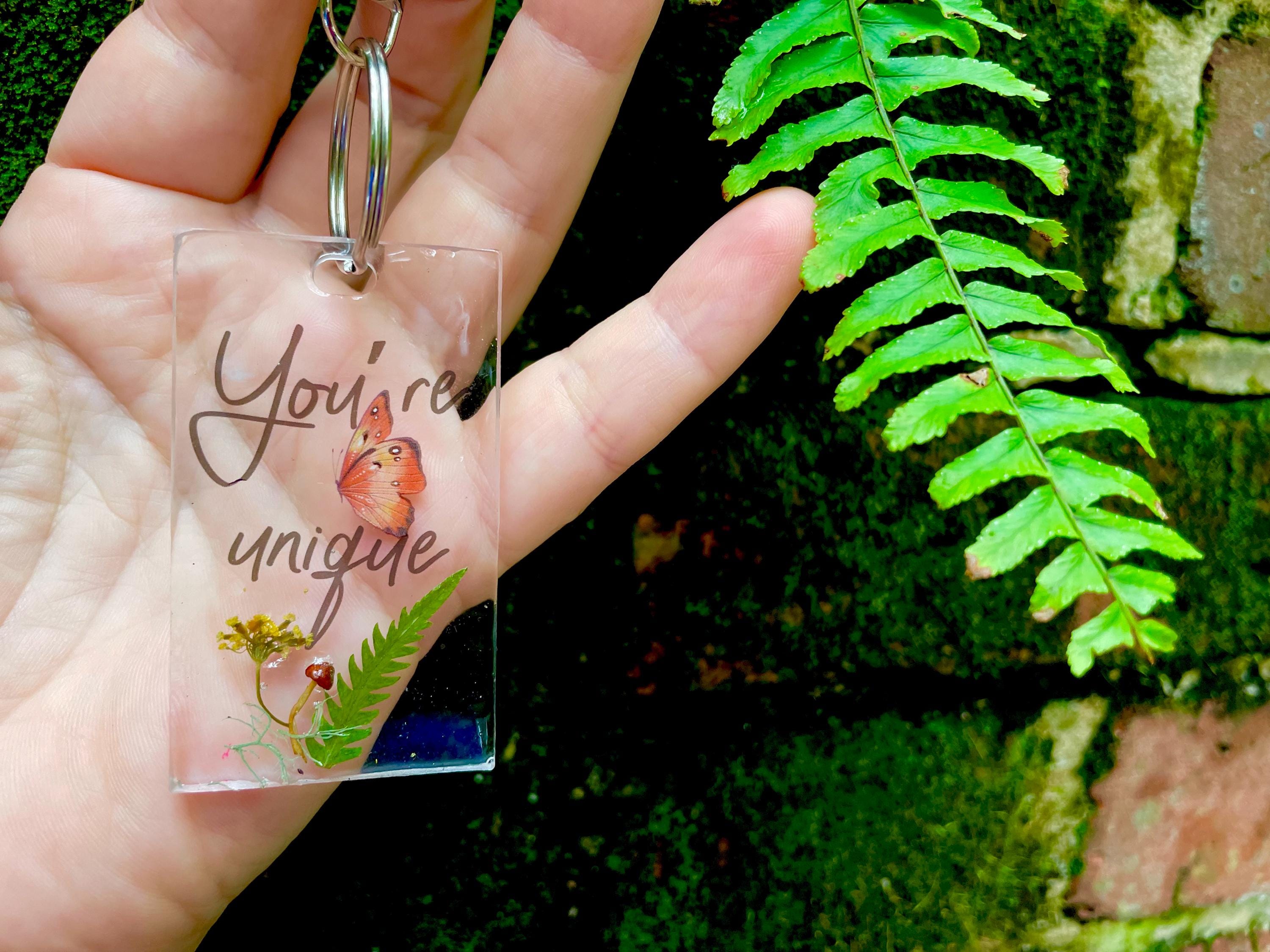 Resin Keychain: Real Mushroom, Fern & Wildflower Purse Charm