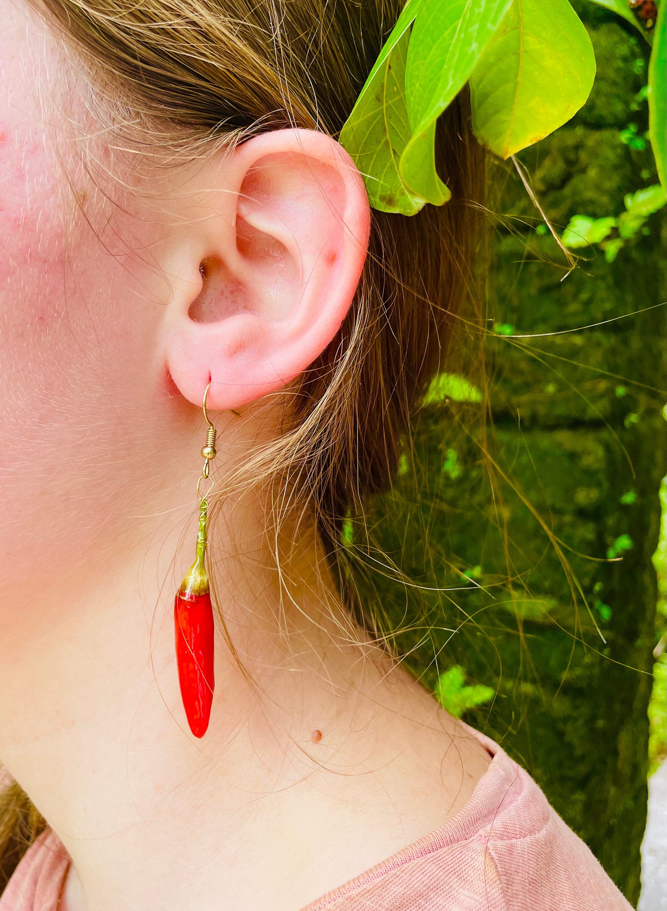 Real Dried Chili Pepper Resin Earrings: Funky Gothic Dangle Earrings