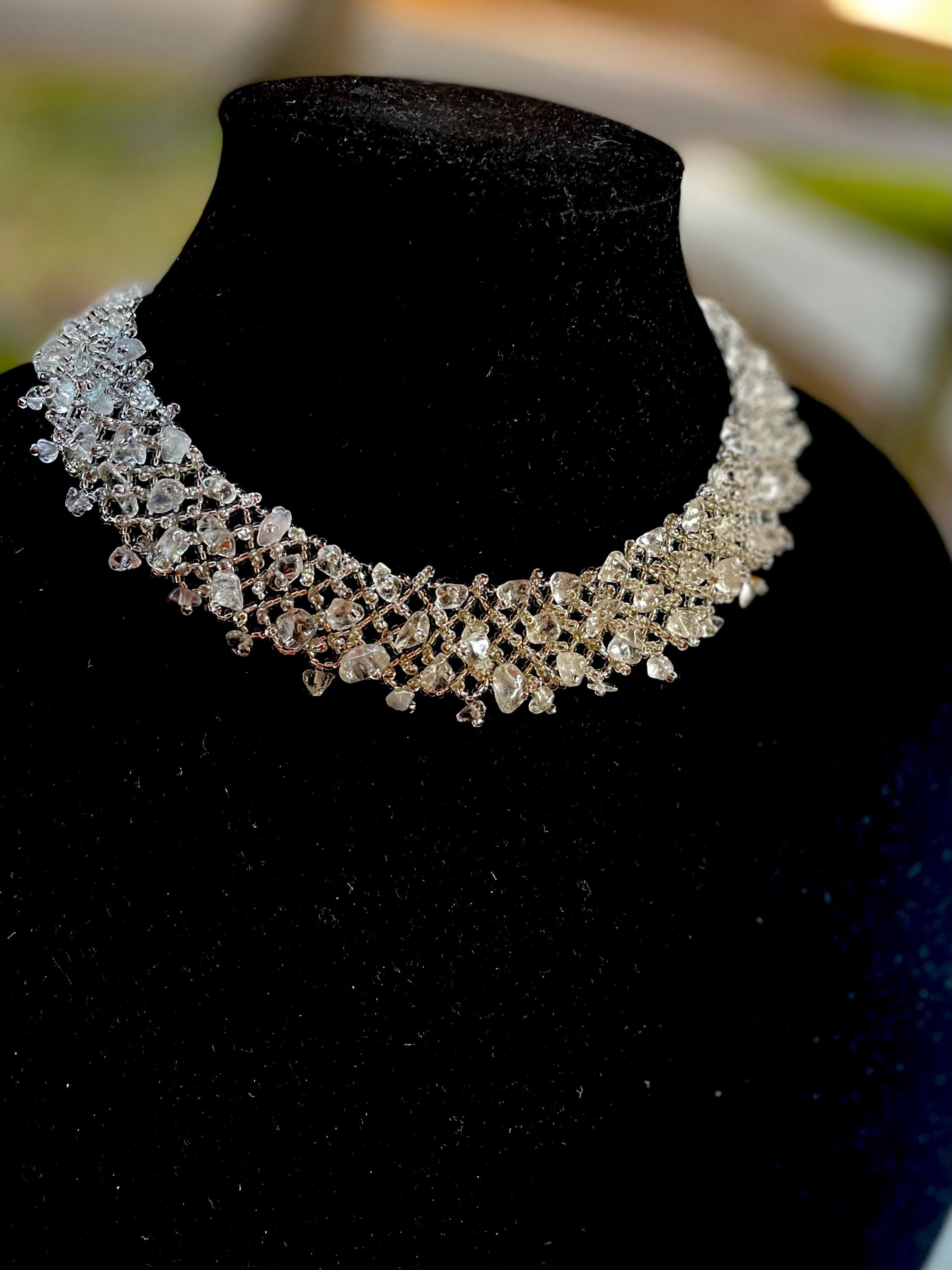 Crystal Bridal Choker: Raw Quartz Victorian Wedding Beaded Necklace Collar