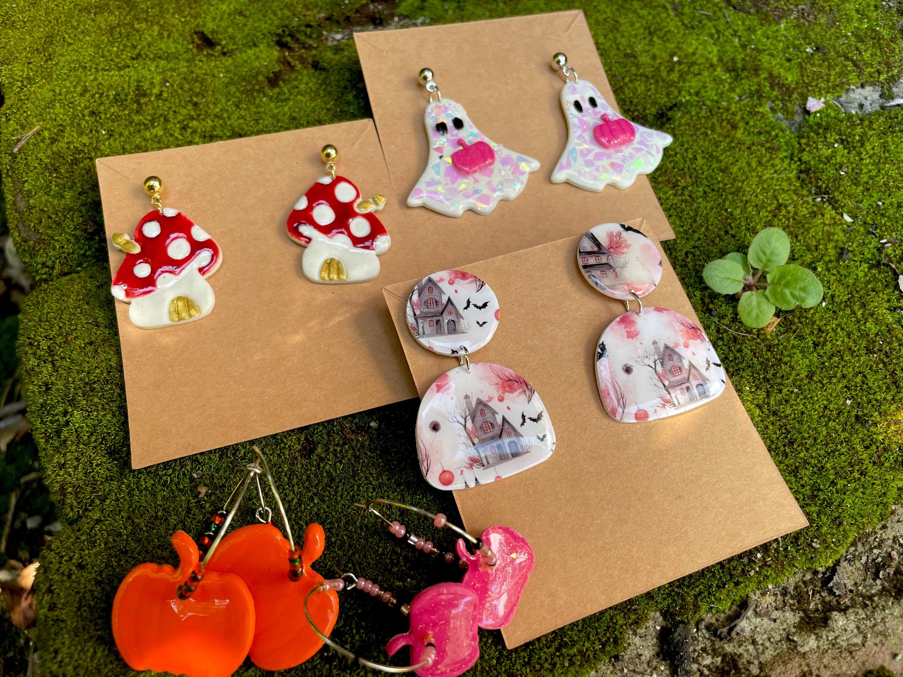 Haunted Mansion Halloween Earrings Clay: Spooky Season Unique Clip-Ons or Posts