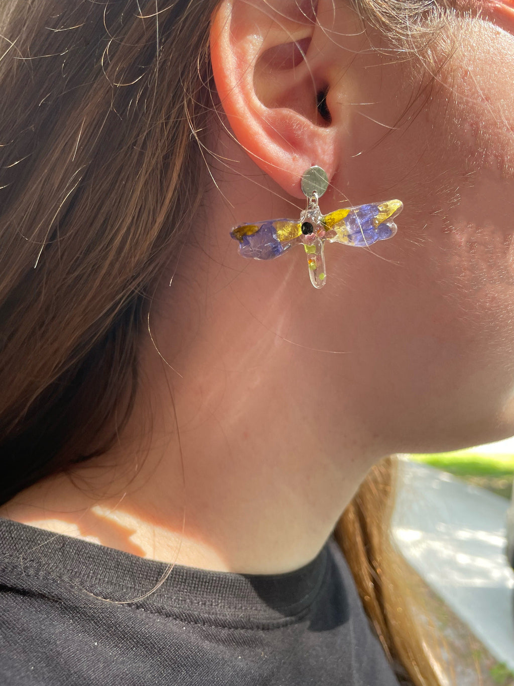 Dragonfly Earrings: Custom Birth Month Flower Pressed Resin Jewelry