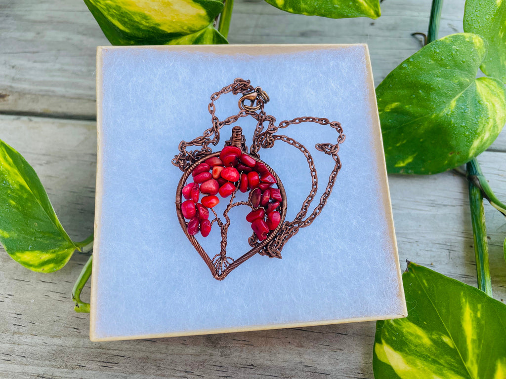 Mothers day family tree necklace, Coral tree of life necklace, Personalized Initial necklace, Copper Wire wrapped jewelry personalized gifts