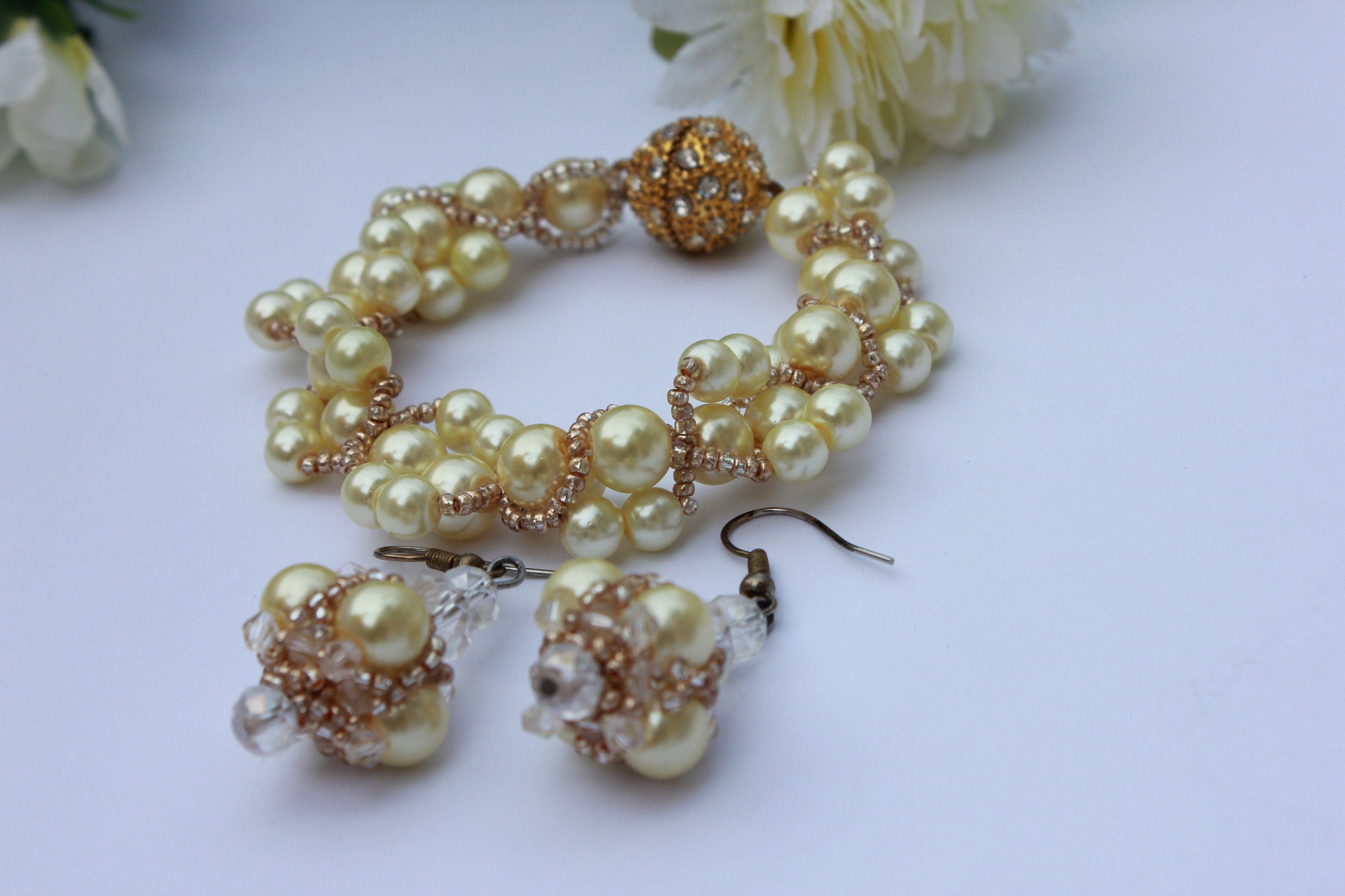 Swarovski pearl wedding necklace for bride, pearl collar necklace, pearl necklace graduate bridal jewelry set daughter, prom choker for her