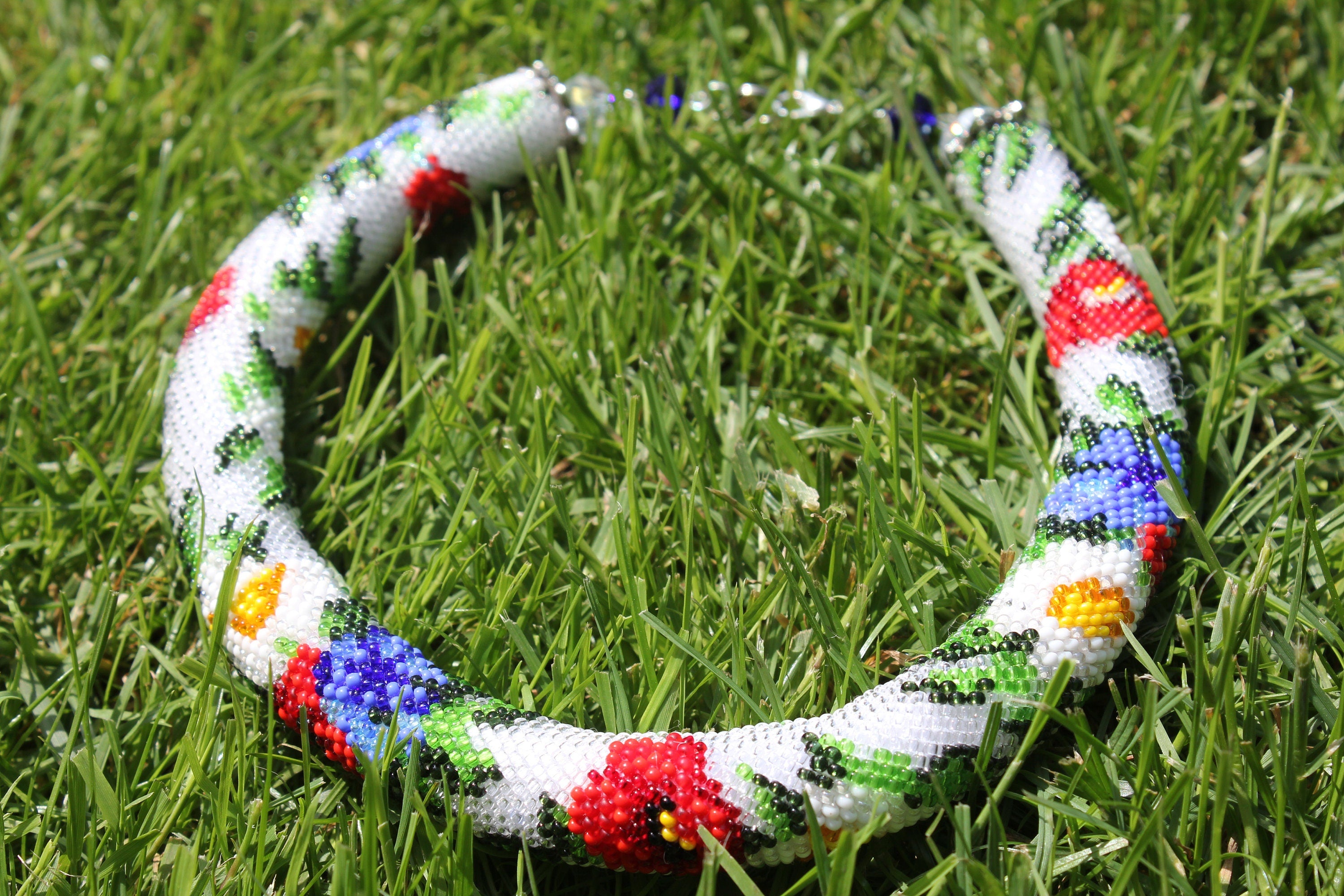 Flower Necklace~bead rope choker~crochet necklace with beads~daisy necklace~Ukrainian necklace~floral jewelry bridal~red poppy flowers mom
