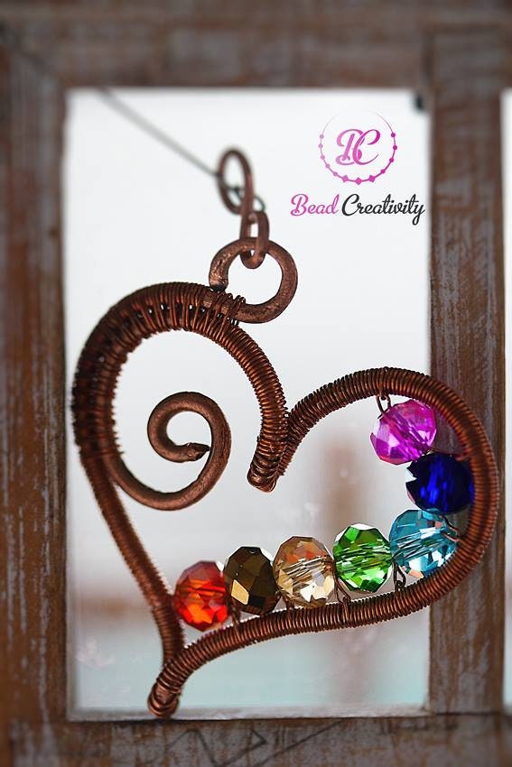 Aesthetic necklace Heart chakra necklace copper for women, Big Heart pendant, Copper Heart jewelry with rainbow crystals, Ukrainian seller